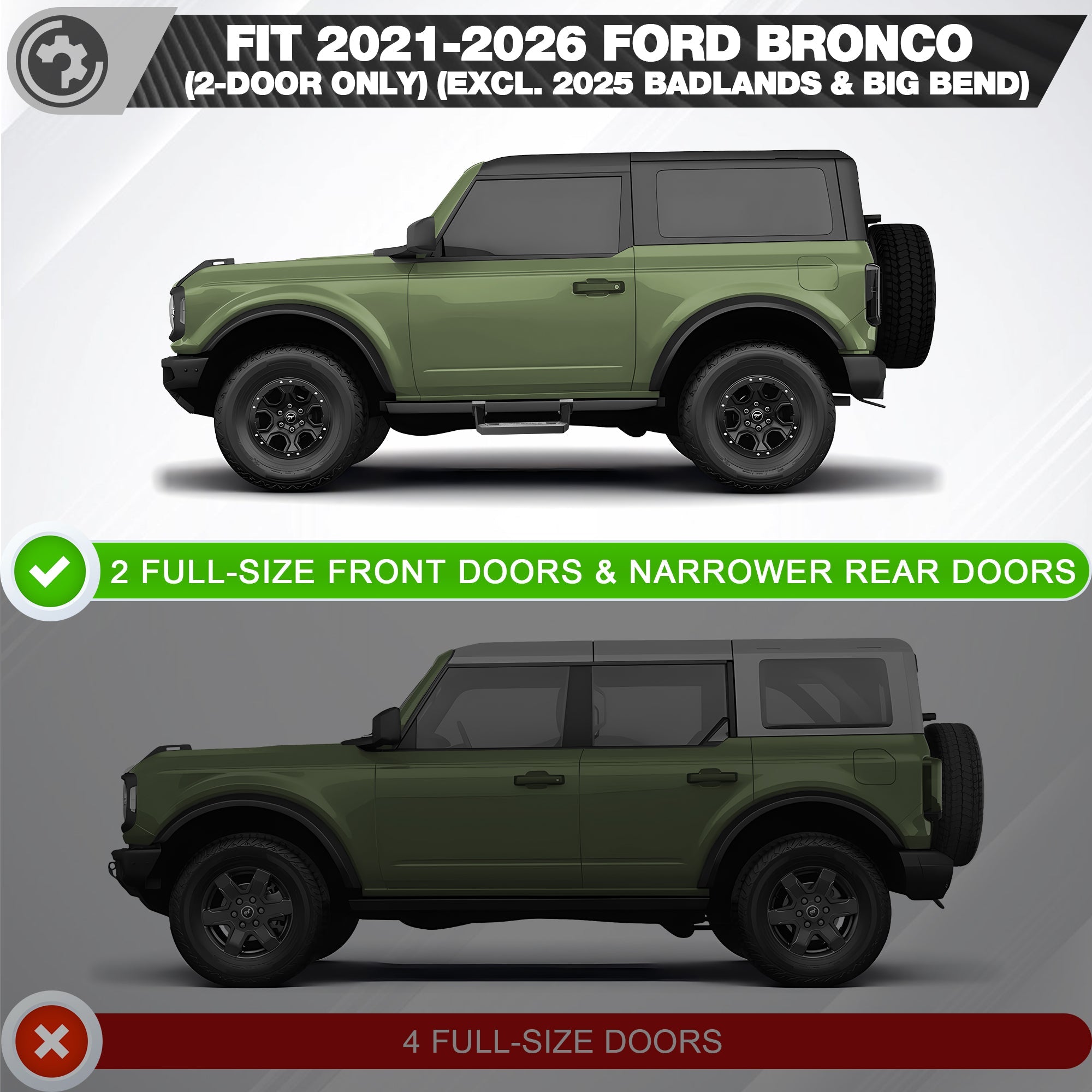 Bronco Side Steps for Rock Rails Compatible with 2021-2025 Ford Bronco 2-Door - nadiaauto