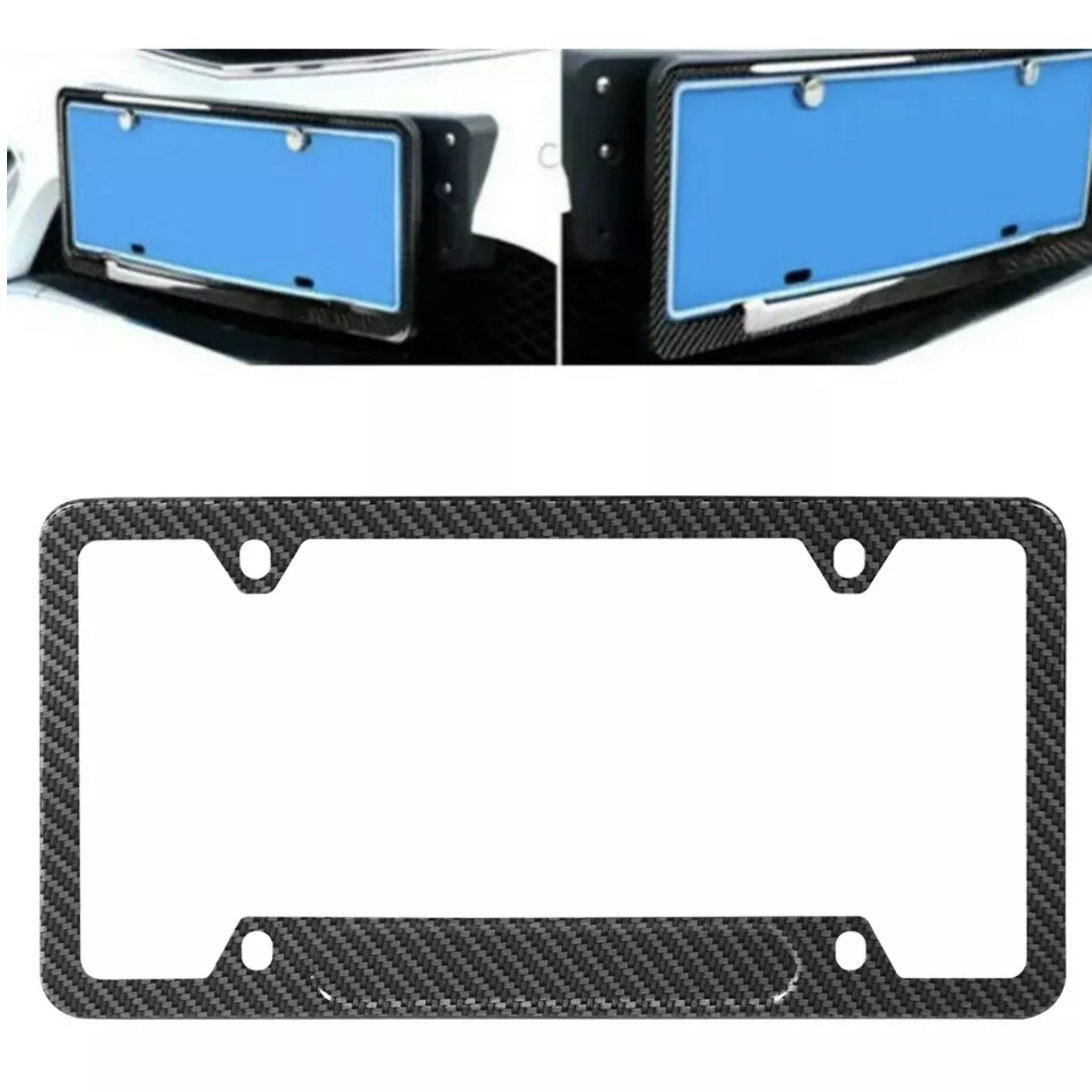 Carbon Fiber License Plate Frame Universal Fit US & Canada, Slim Rustproof Car Plate Holder with Screws, Glossy Black - nadiaauto