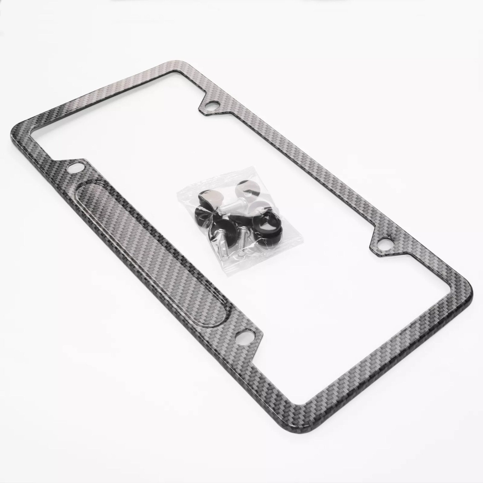 Carbon Fiber License Plate Frame Universal Fit US & Canada, Slim Rustproof Car Plate Holder with Screws, Glossy Black - nadiaauto