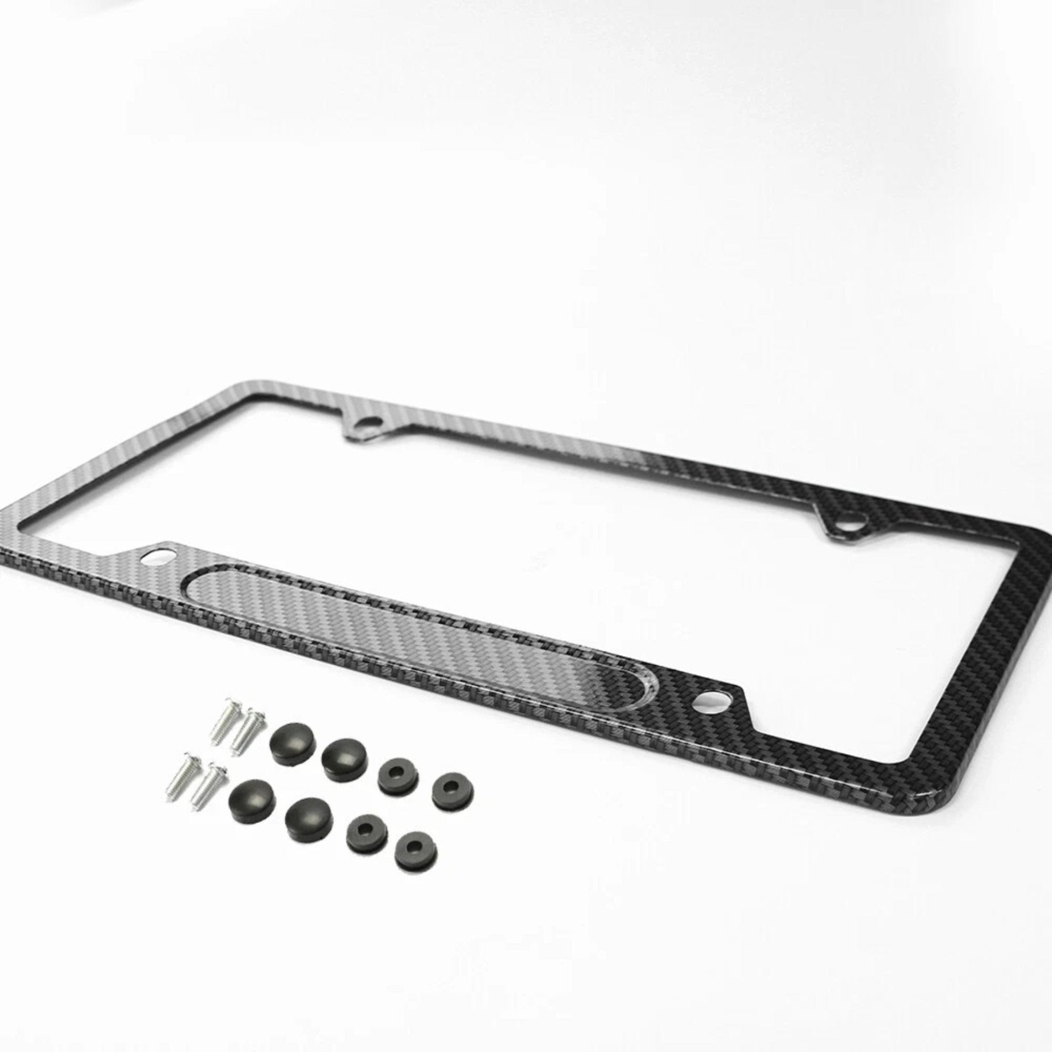 Carbon Fiber License Plate Frame Universal Fit US & Canada, Slim Rustproof Car Plate Holder with Screws, Glossy Black - nadiaauto