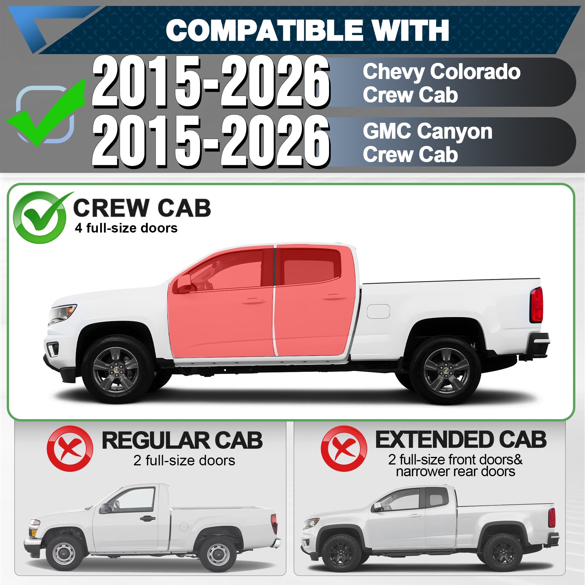 Running Boards Side Steps for 2015-2026 Chevy Colorado/GMC Canyon, Fits 4 Full Size Doors