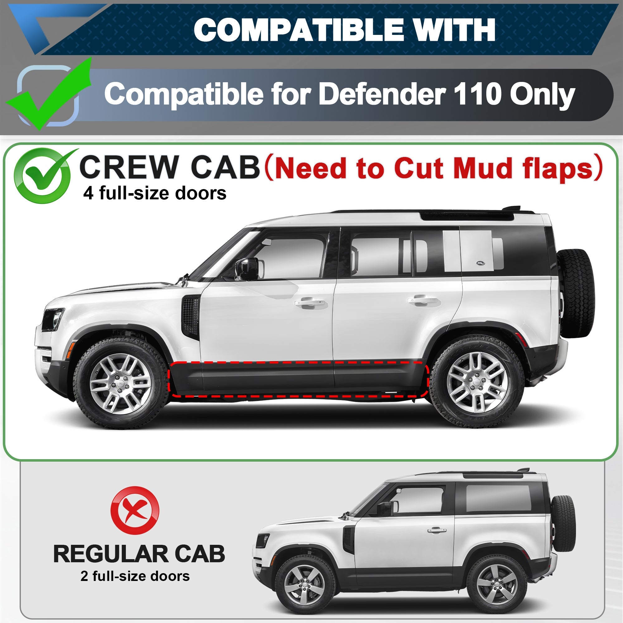 Defender 110 Running Boards Side Steps Compatible with 2020 - 2025 Land Rover Defender 110 - nadiaauto