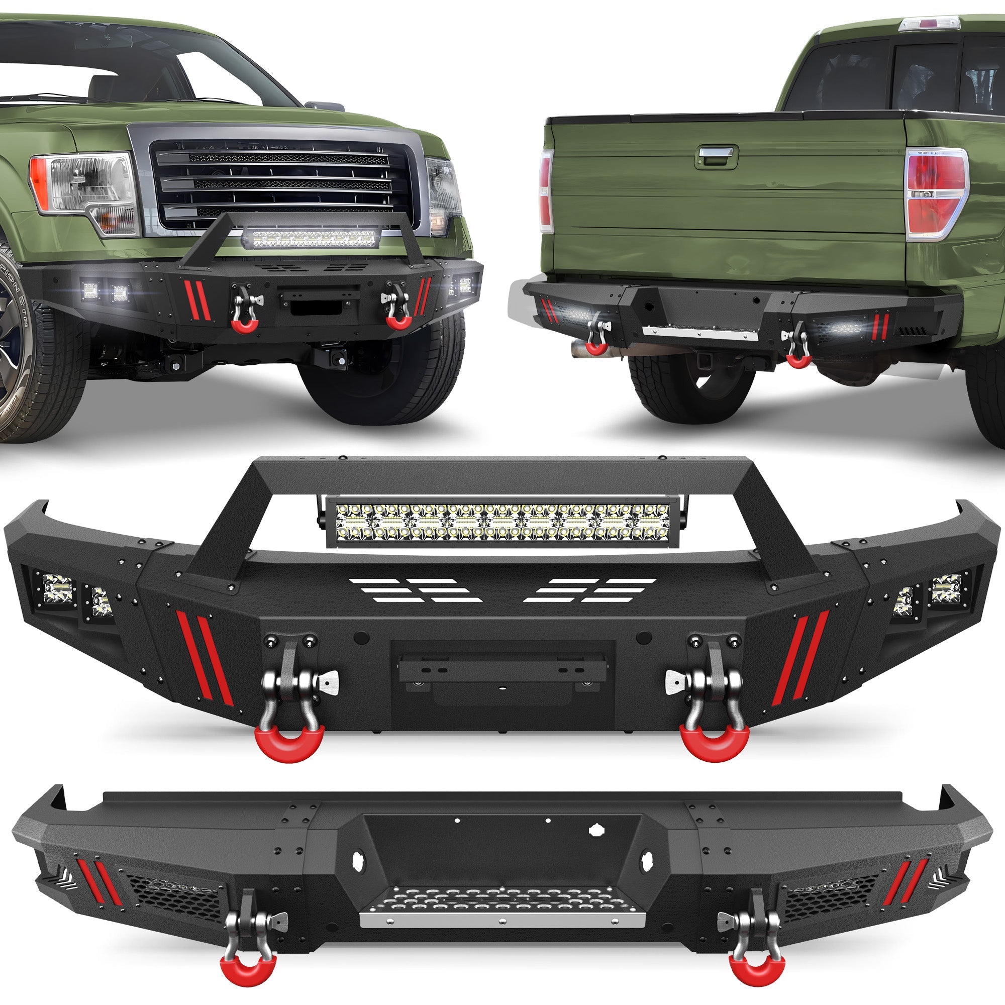 Durable 2009-2014 Ford F150 Bumpers with Winch Plate & LED Lights - Off-Road & Work Use - nadiaauto
