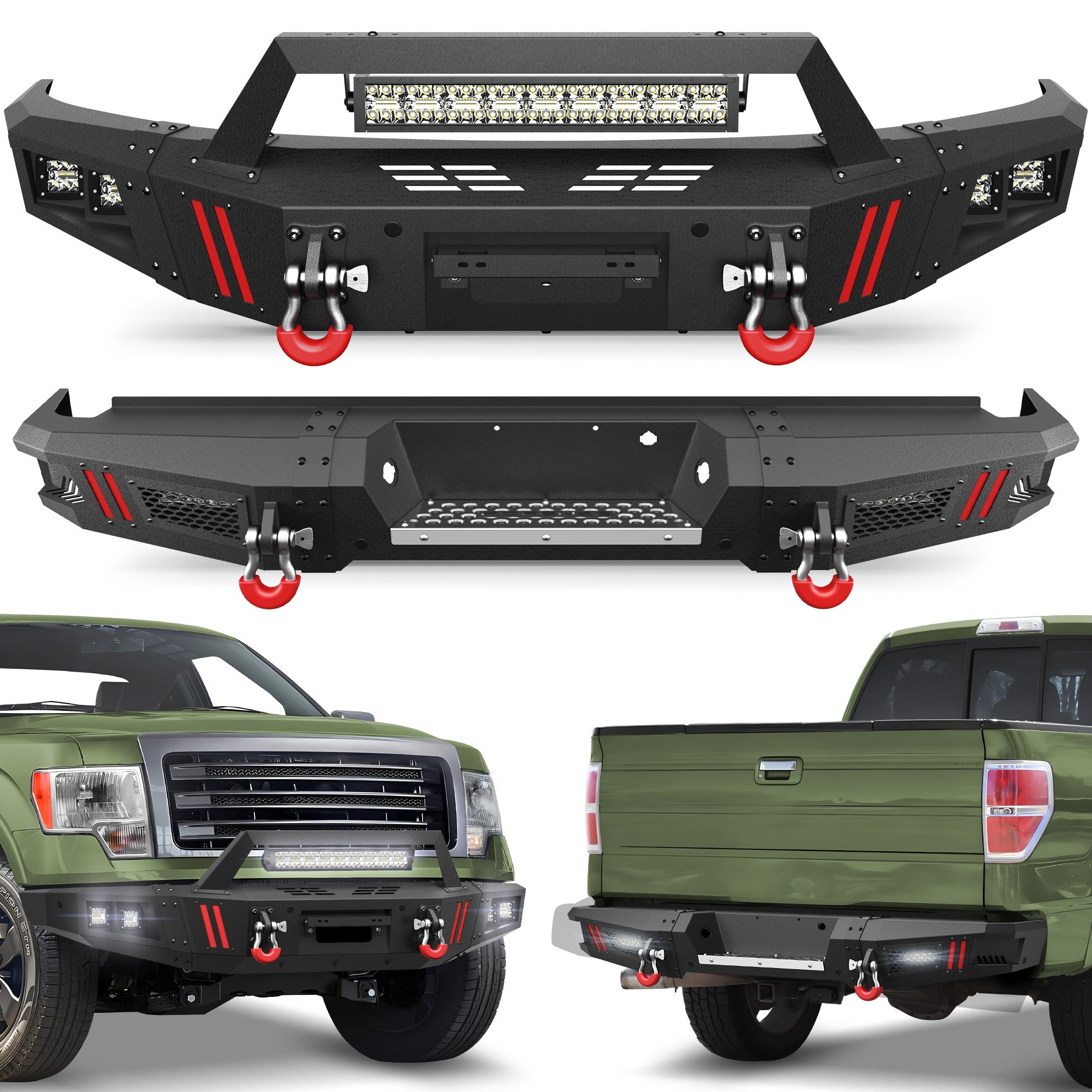 Durable 2009-2014 Ford F150 Bumpers with Winch Plate & LED Lights - Off-Road & Work Use - nadiaauto