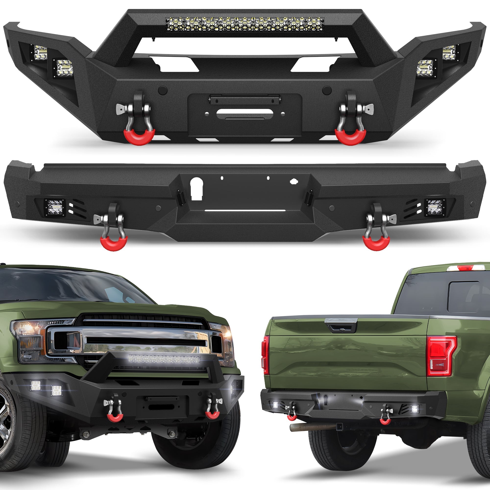 F150 Front and Rear Bumper Set for 2018 2019 2020 Ford F150 Pickup Truck (Not Fit Raptor) - nadiaauto