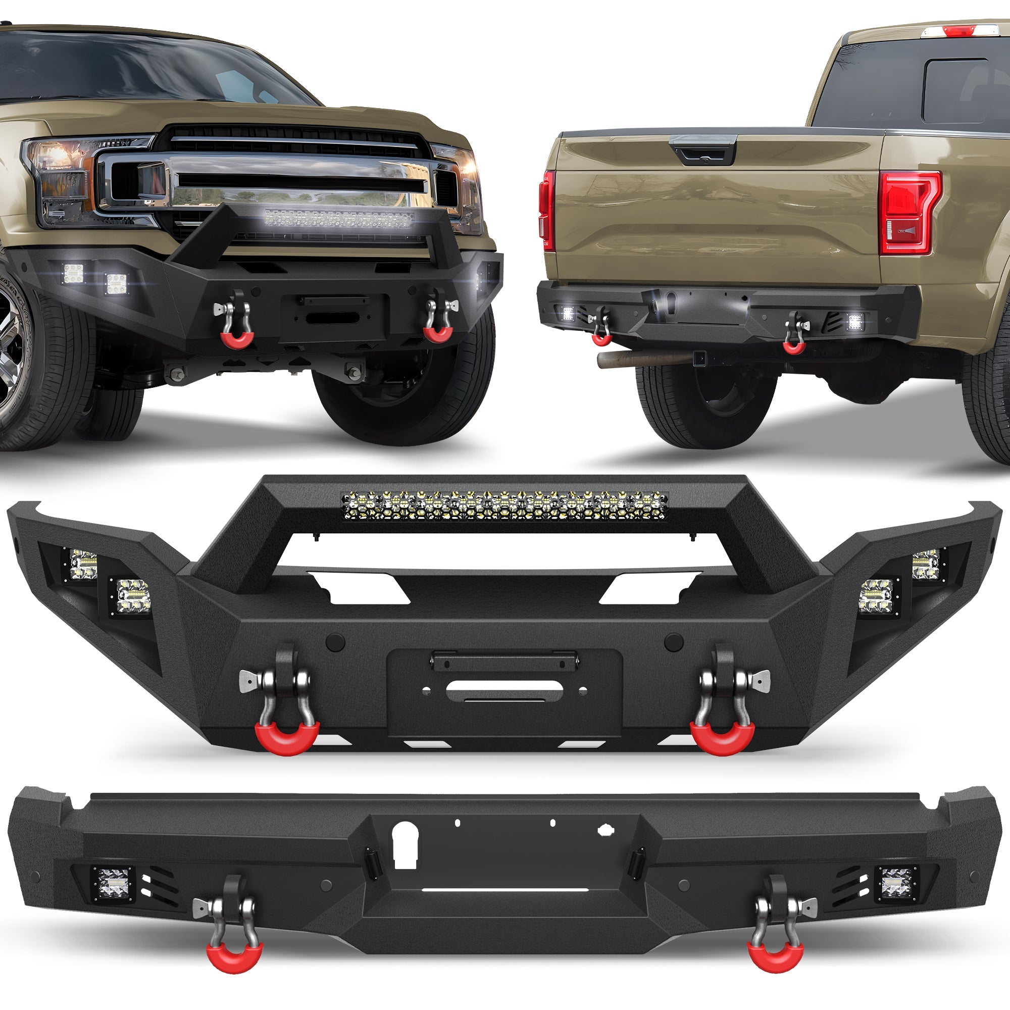 F150 Front and Rear Bumper Set for 2018 2019 2020 Ford F150 Pickup Truck (Not Fit Raptor) - nadiaauto