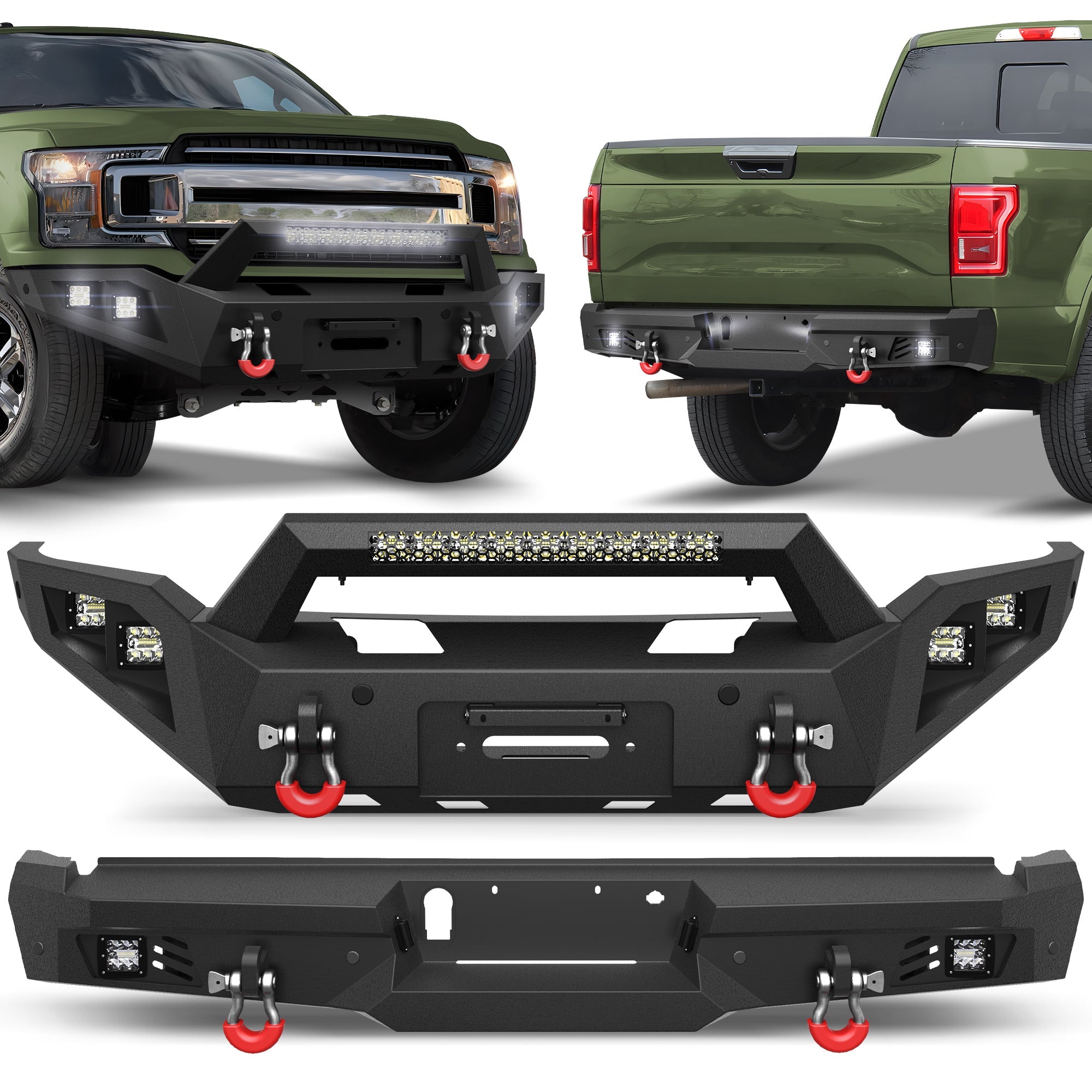 F150 Front and Rear Bumper Set for 2018 2019 2020 Ford F150 Pickup Truck (Not Fit Raptor) - nadiaauto