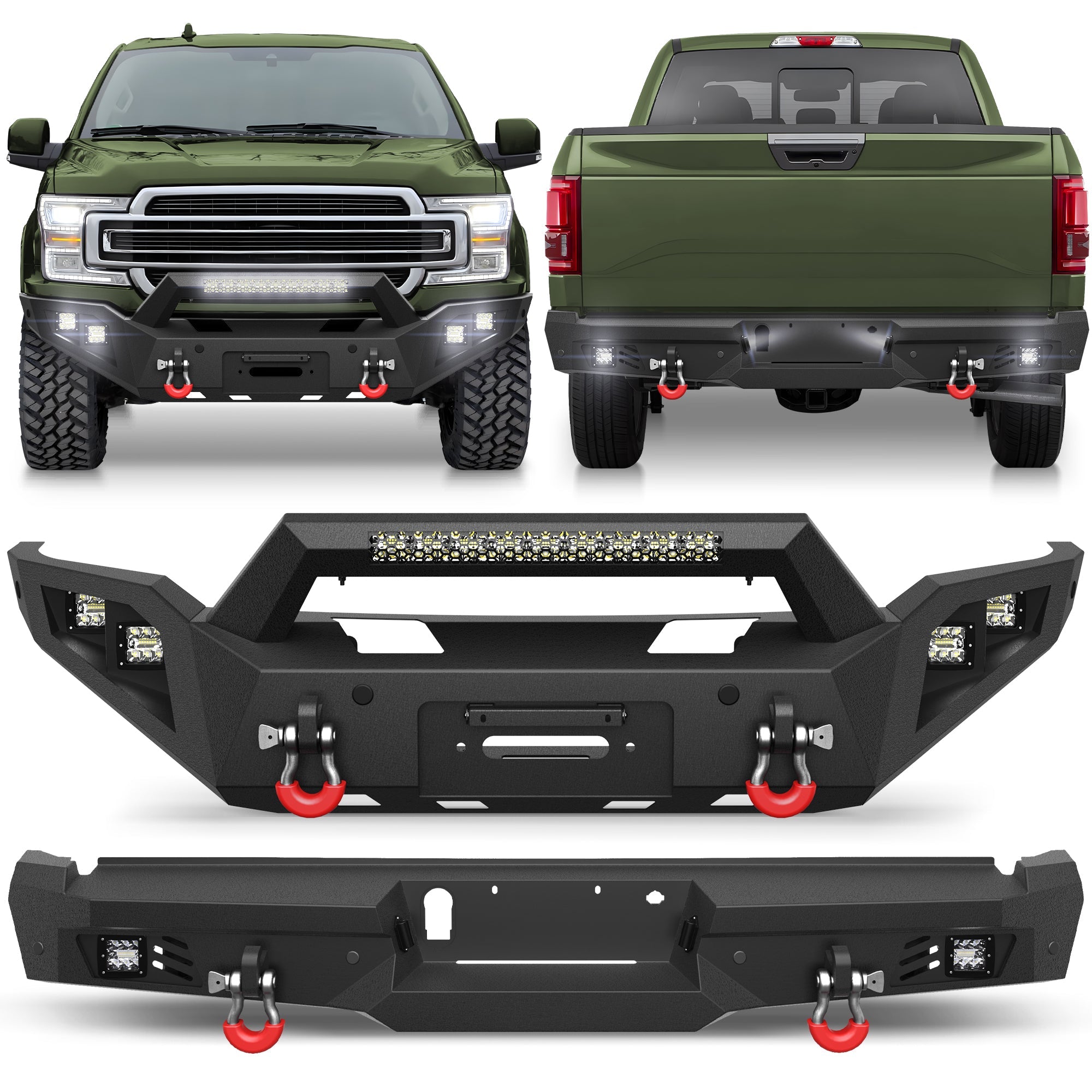F150 Front and Rear Bumper Set for 2018 2019 2020 Ford F150 Pickup Truck (Not Fit Raptor) - nadiaauto