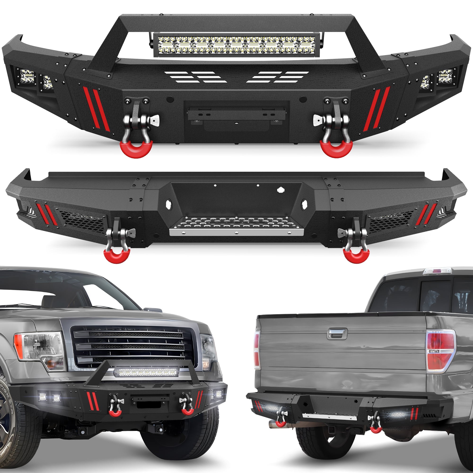 Durable 2009-2014 Ford F150 Bumpers with Winch Plate & LED Lights - Off-Road & Work Use - nadiaauto