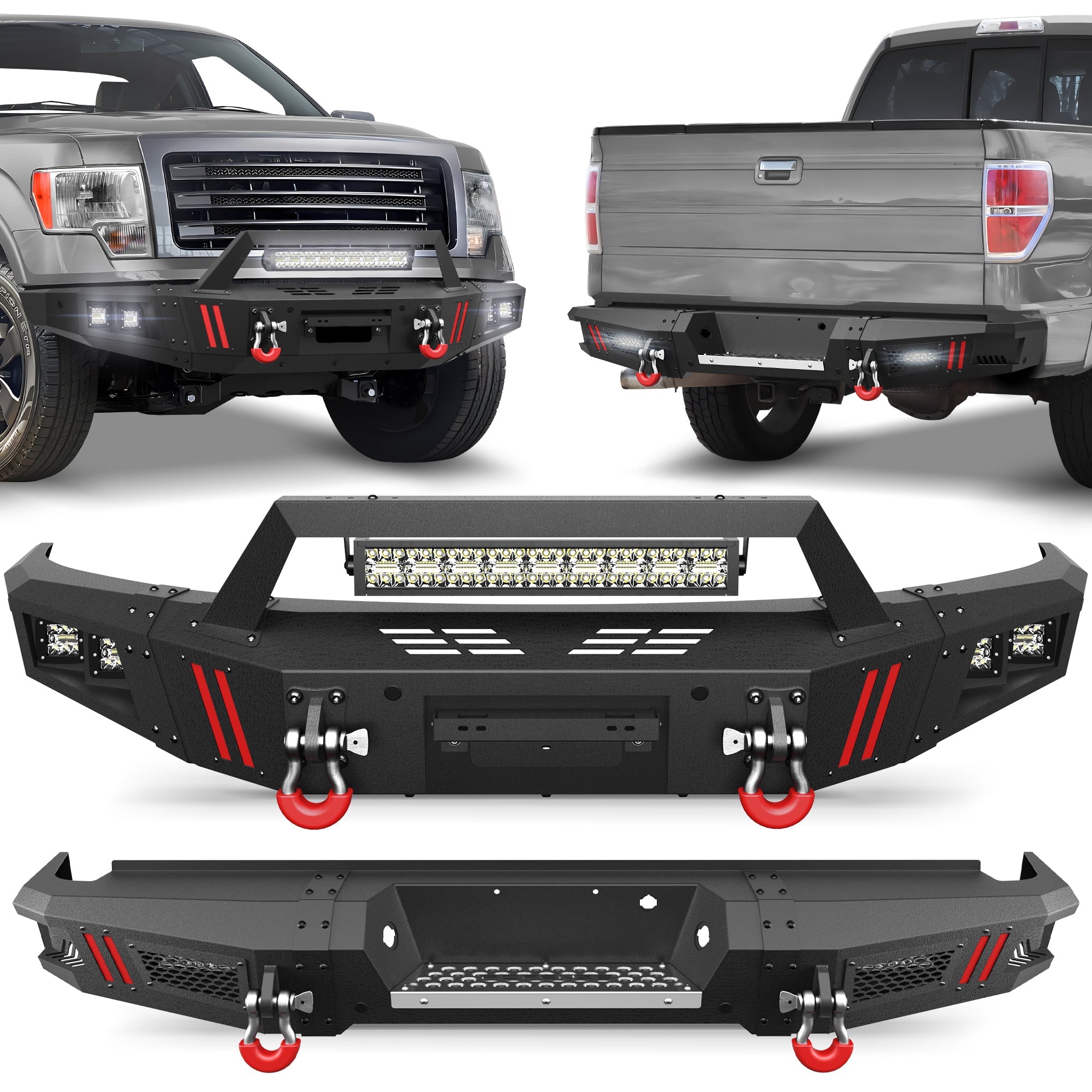 Durable 2009-2014 Ford F150 Bumpers with Winch Plate & LED Lights - Off-Road & Work Use - nadiaauto