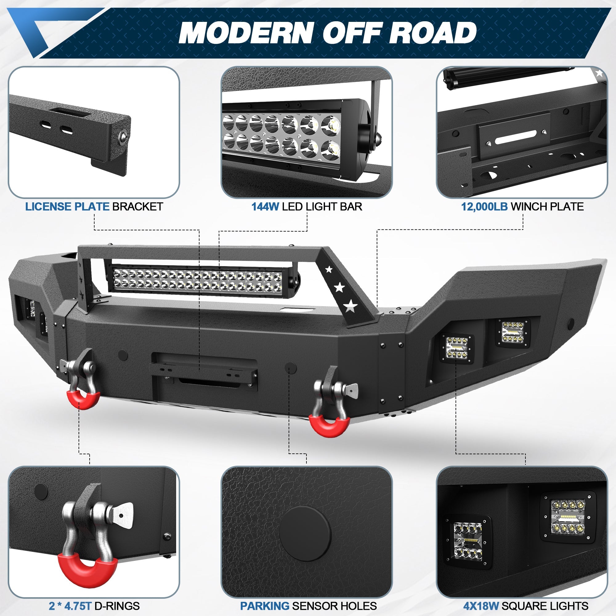 F150 Front Bumper and Rear Set for 2018 2019 2020 Ford F150 Pickup w/Winch Plate (Excluding Raptor) - nadiaauto