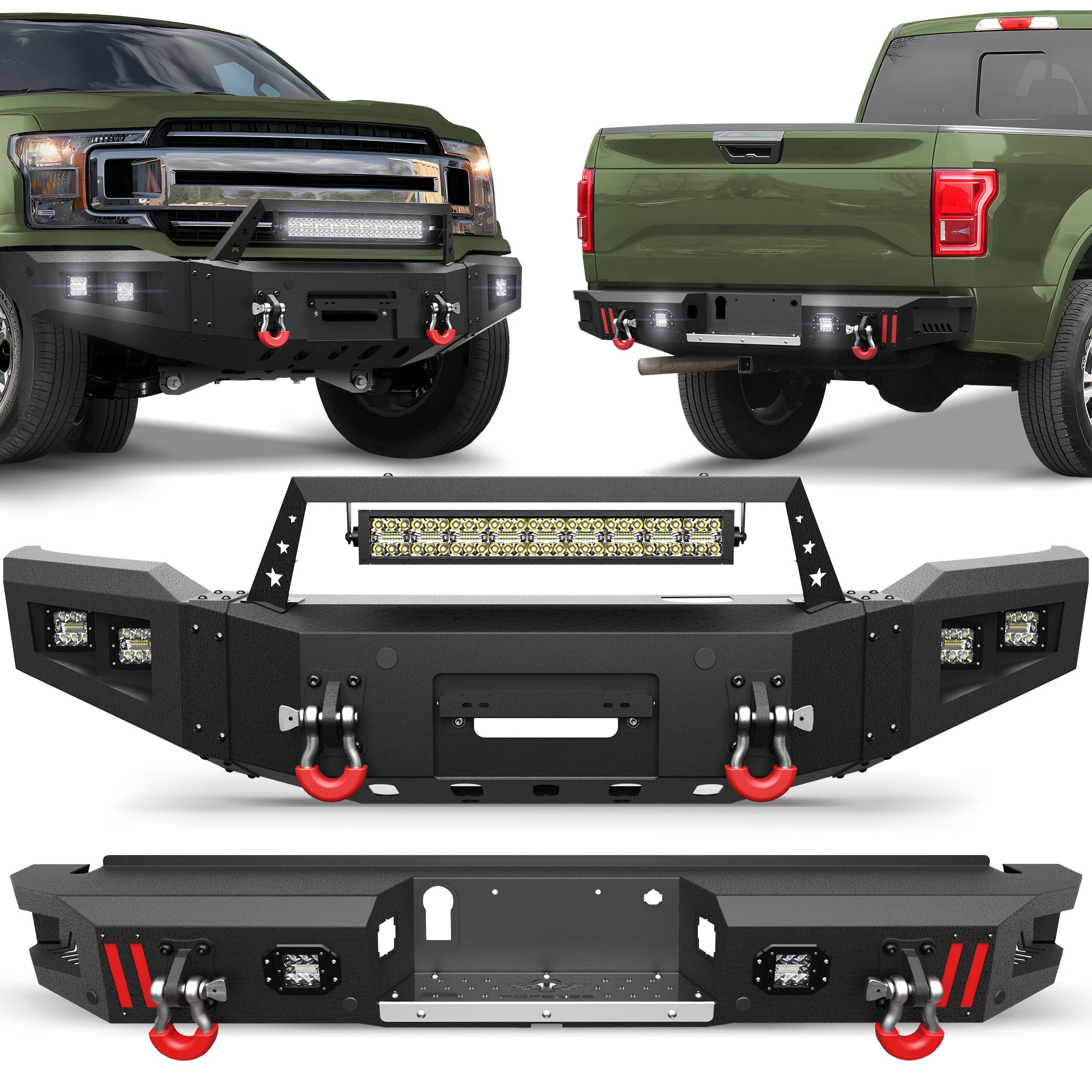 F150 Front Bumper and Rear Set for 2018 2019 2020 Ford F150 Pickup w/Winch Plate (Excluding Raptor) - nadiaauto