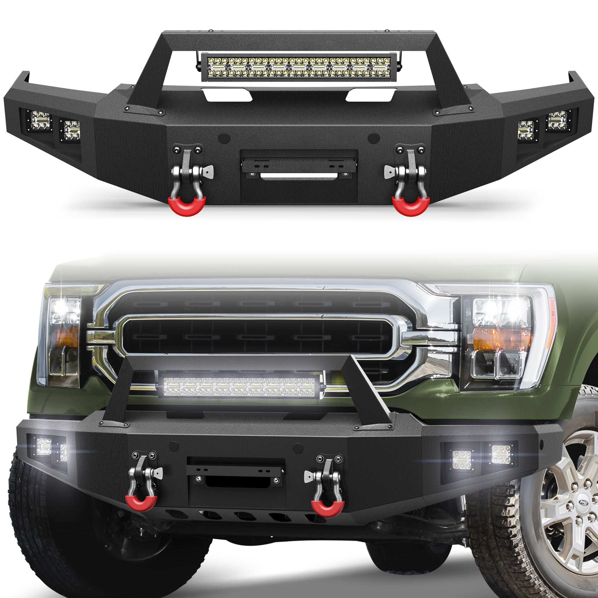 F150 Front Bumper Fits 2021 2022 2023 2024 Ford F150 w/Winch Plate (Excluding Lighting EV & Raptor) - nadiaauto
