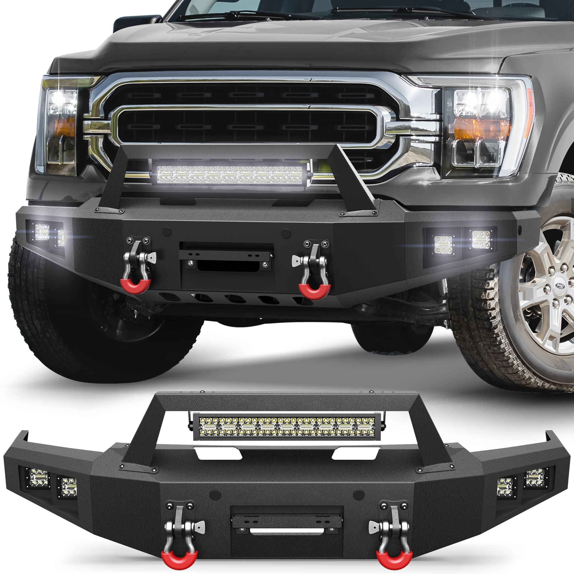 F150 Front Bumper for 2021 2022 2023 2024 Ford F150 Pickup w/Winch Plate (Excluding Lighting EV & Raptor) - nadiaauto