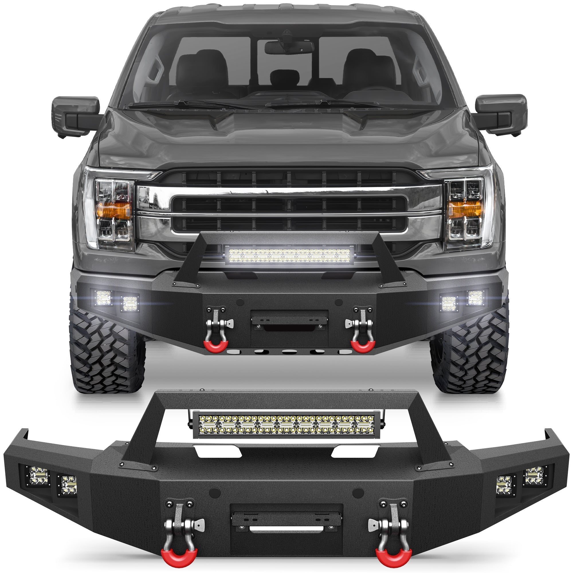 F150 Front Bumper for 2021 2022 2023 2024 Ford F150 Pickup w/Winch Plate (Excluding Lighting EV & Raptor) - nadiaauto