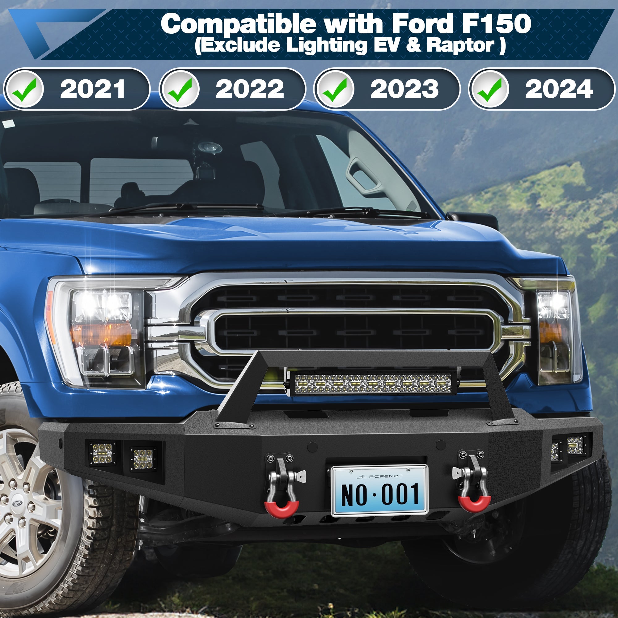 F150 Front Bumper for 2021 2022 2023 2024 Ford F150 Pickup w/Winch Plate (Excluding Lighting EV & Raptor) - nadiaauto
