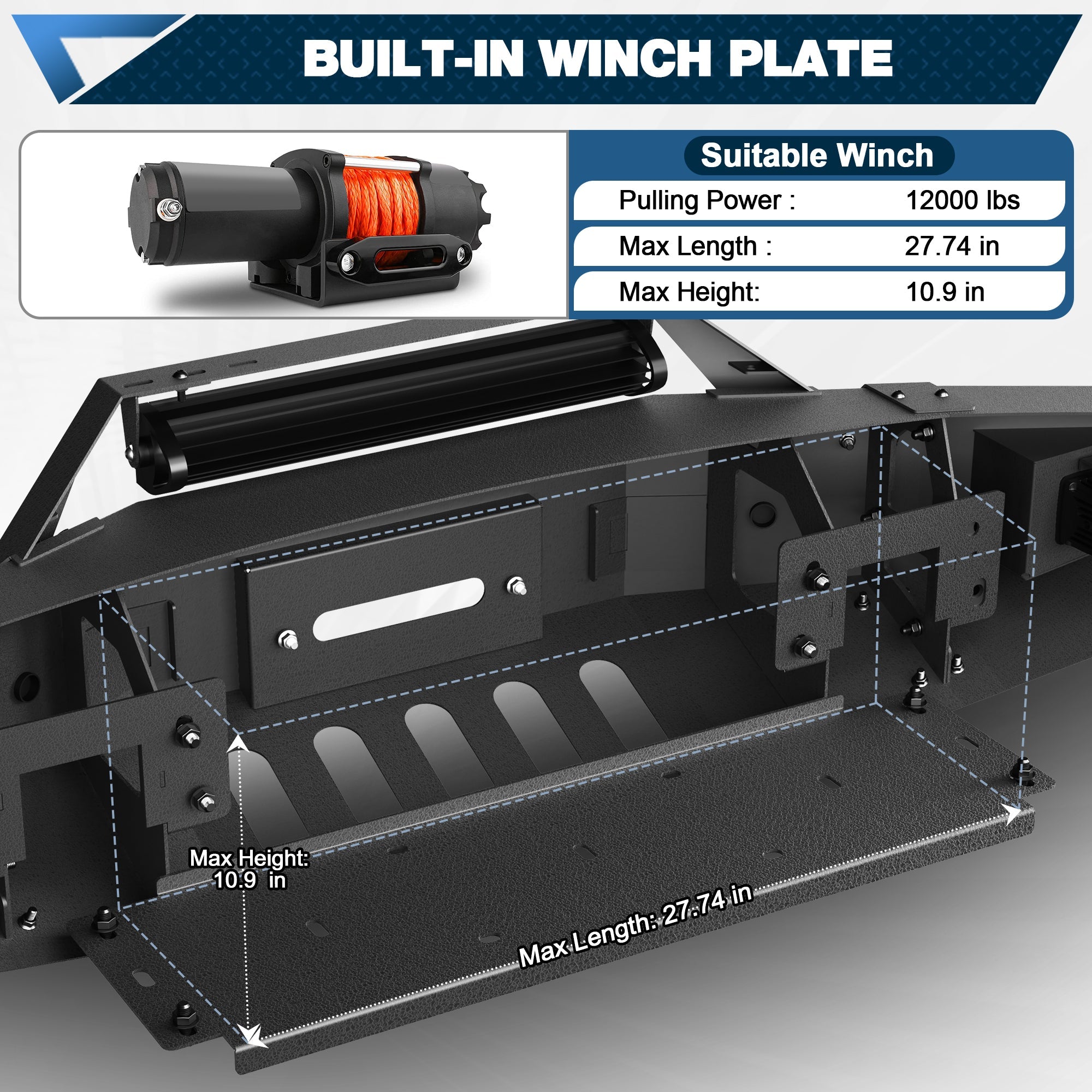 F150 Front Bumper w/Winch Plate for 2010 2011 2012 2013 2014 Ford F150 SVT Raptor - nadiaauto
