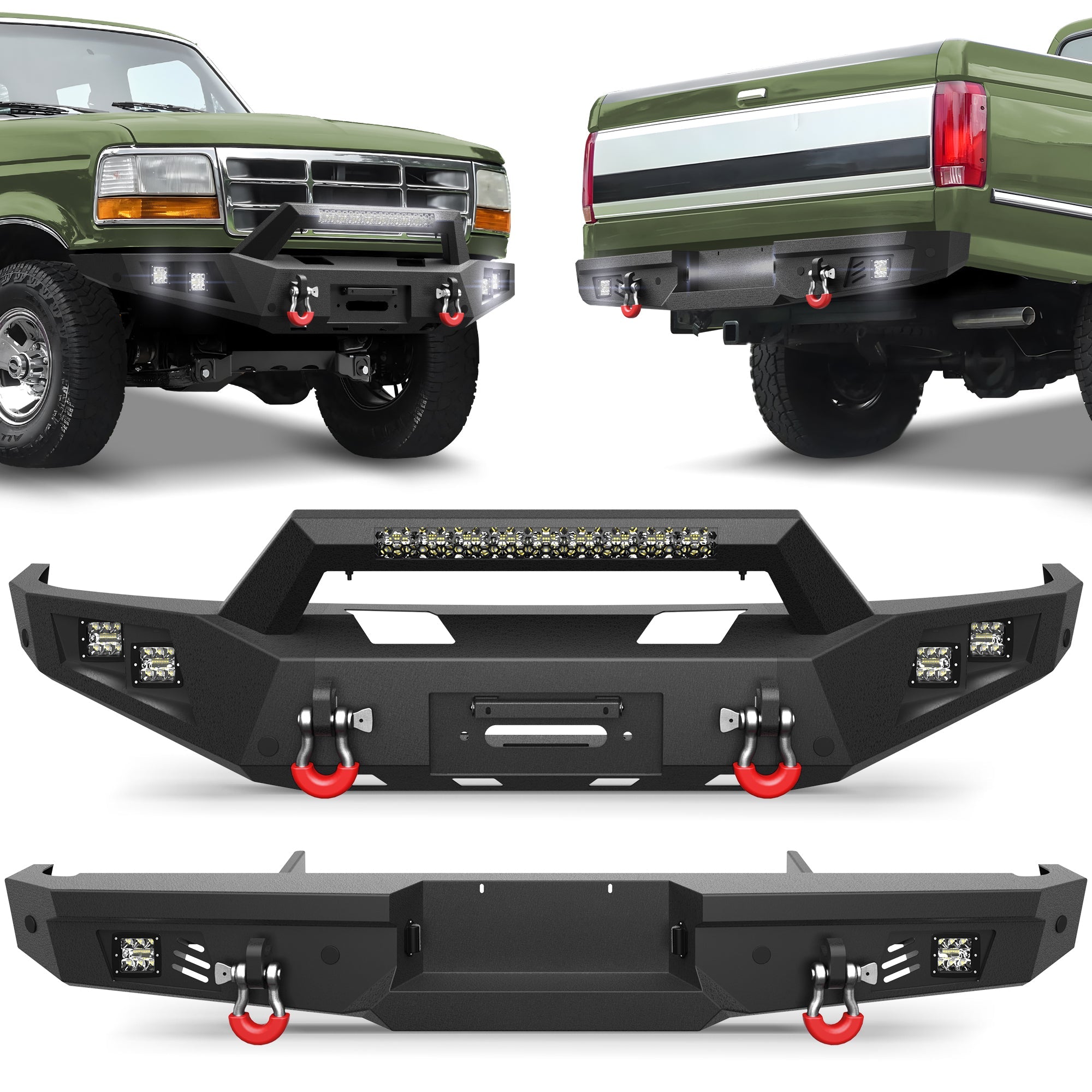 F150 Front Rear Bumper Set for 1992-1997 Ford F150 F250 F350 - nadiaauto