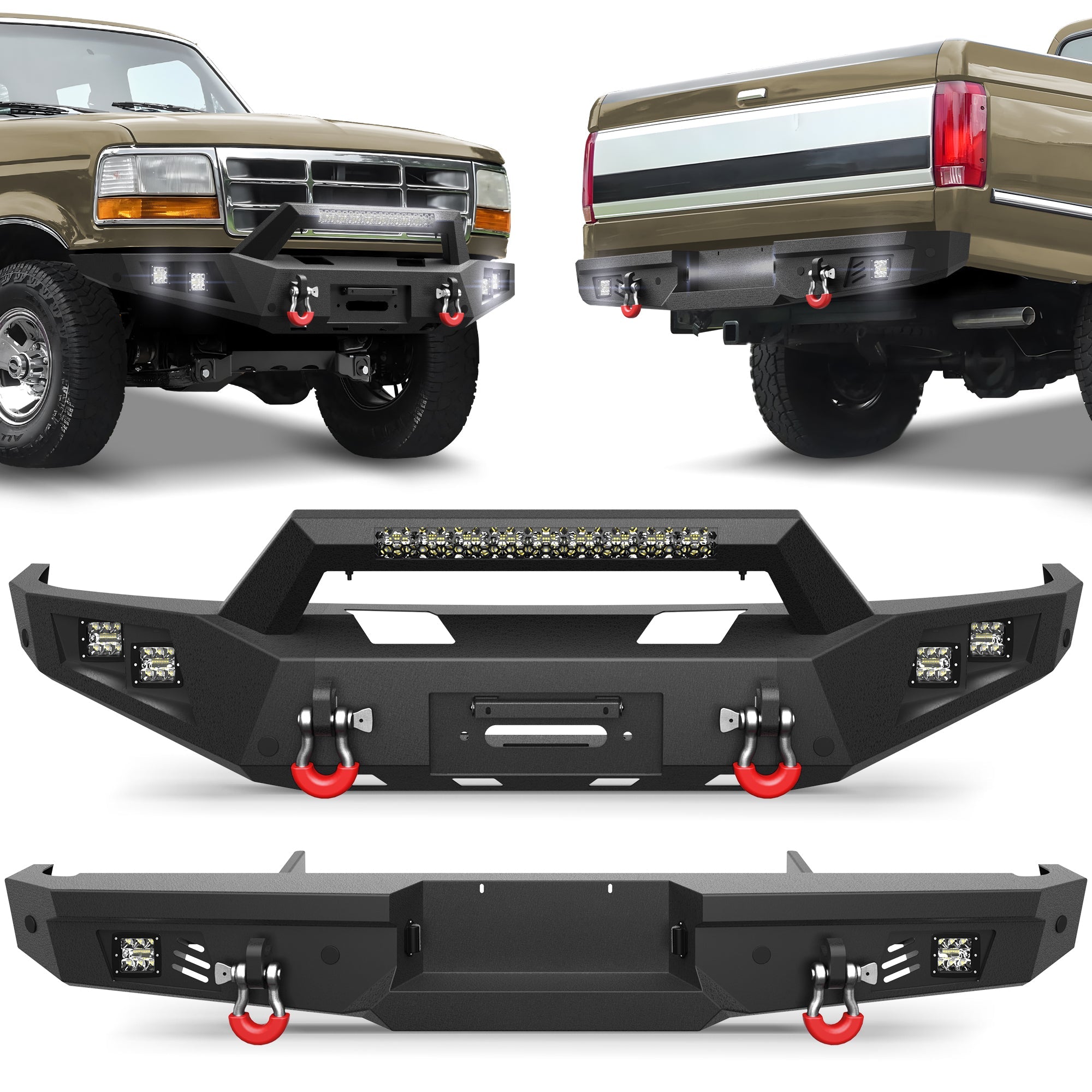 F150 Front Rear Bumper Set for 1992-1997 Ford F150 F250 F350 - nadiaauto