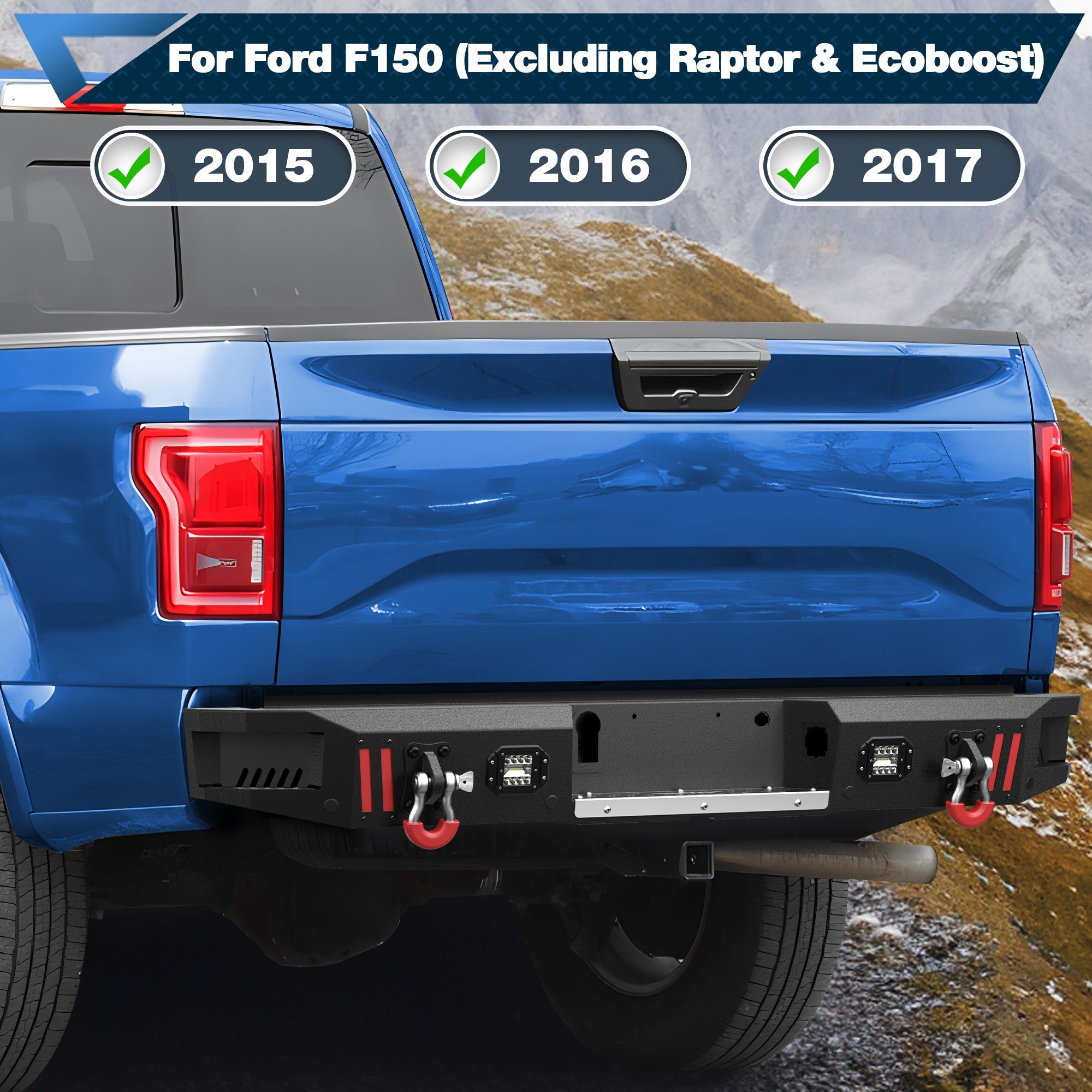 F150 Rear Back Bumper for 2015 - 2025 Ford F - 150 Truck Steel Rear Bumper (Not Fit Raptor & Ecoboost) - nadiaauto