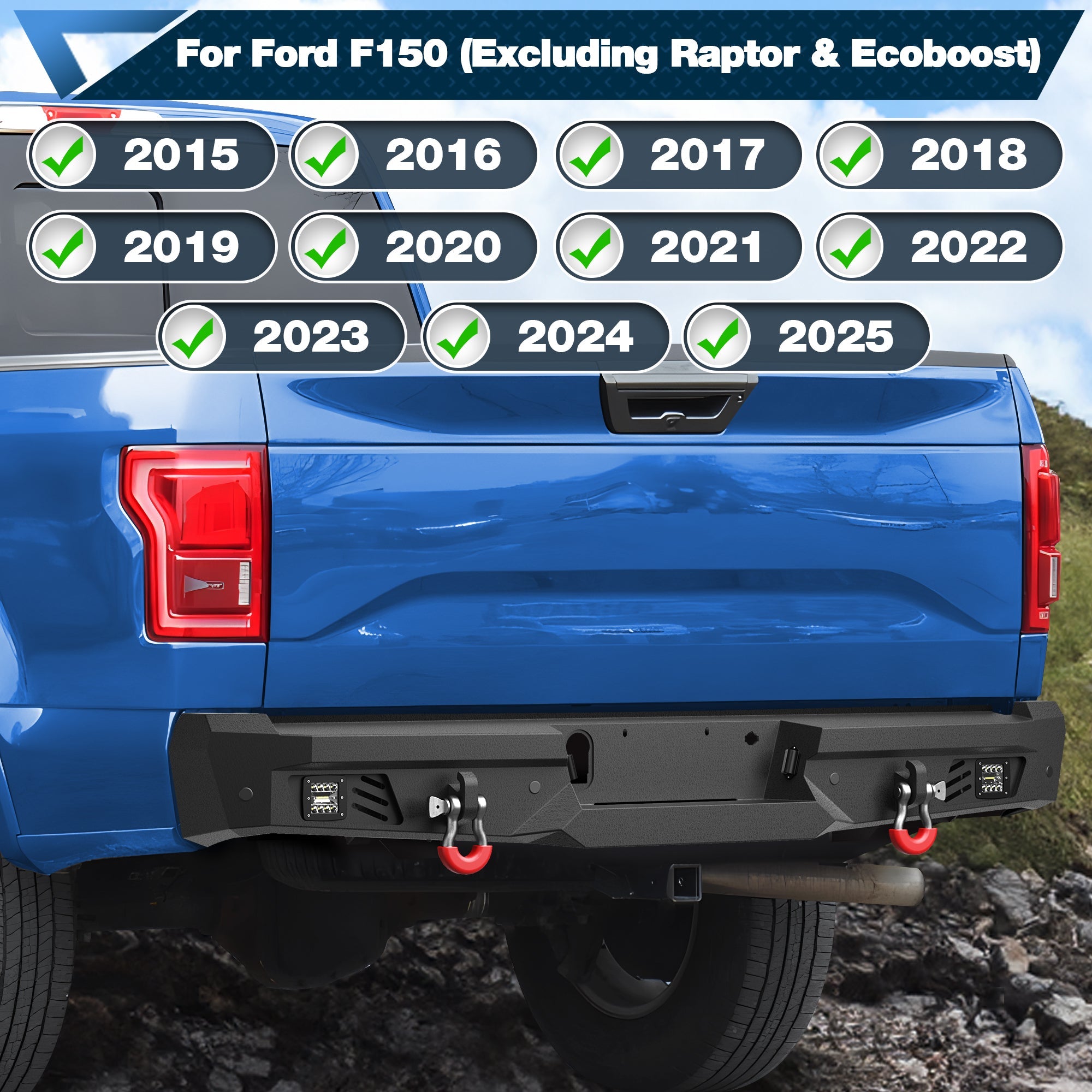 F150 Rear Bumper for 2015 - 2025 Ford F150 Pickup (Excluding Raptor & Ecoboost) - nadiaauto