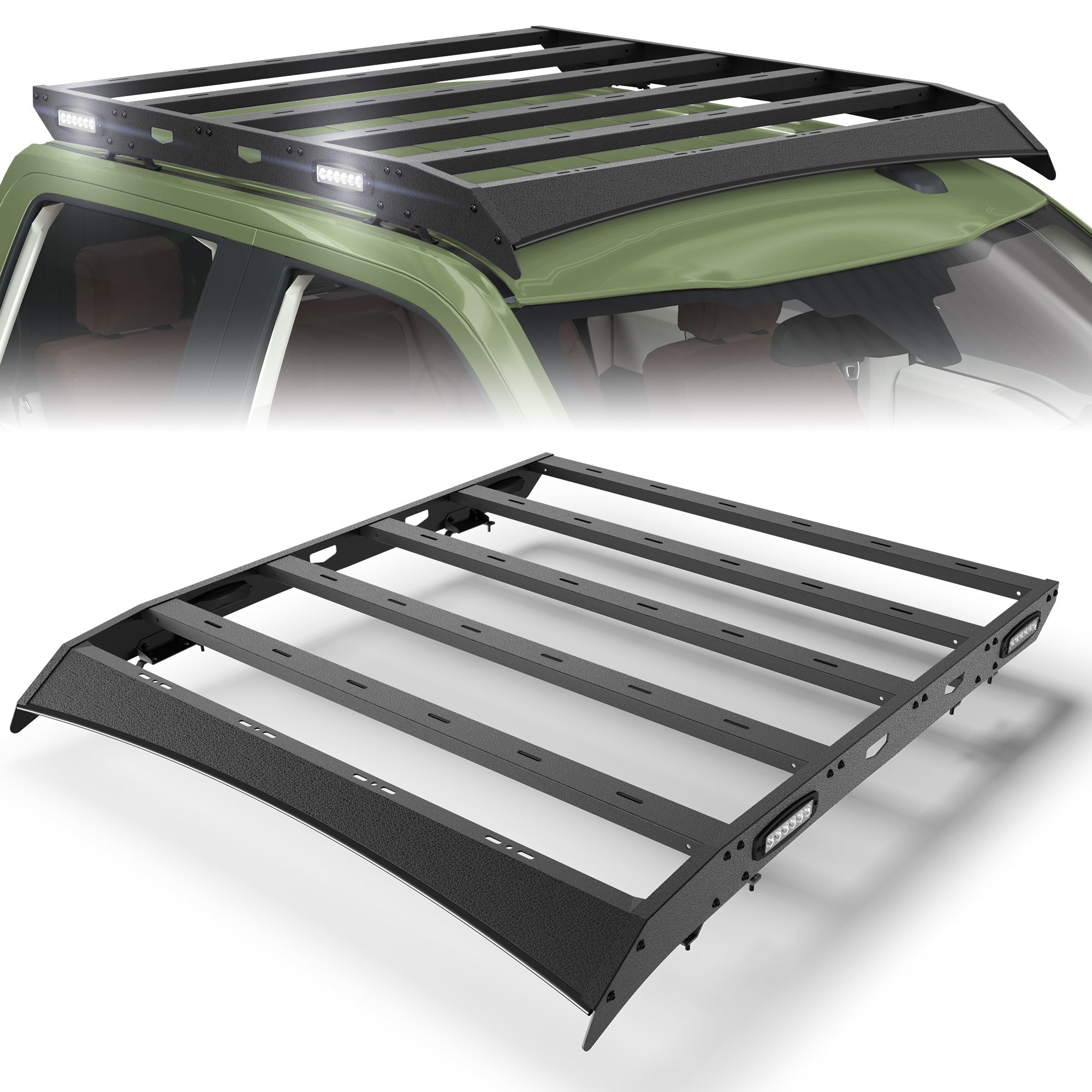 F150 Roof Rack Top Cargo Carrier with Side LED Lights Compatible with 2009 2010 2011 2012 2013 2014 Ford F150 7th Gen SuperCrew (4 Doors Only) - nadiaauto