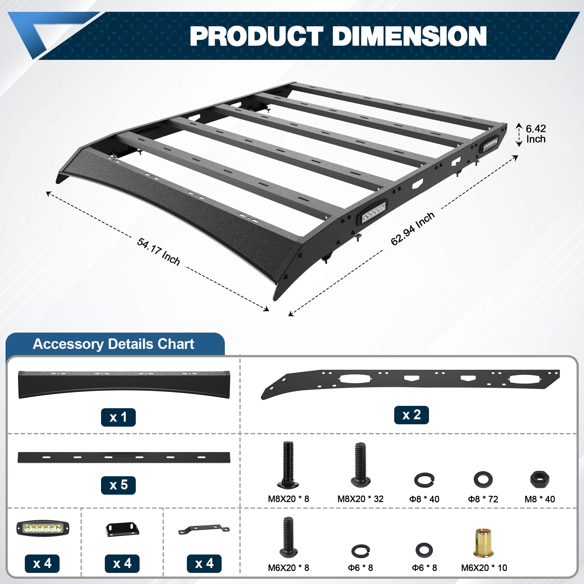 F150 Roof Rack Top Cargo Carrier with Side LED Lights Compatible with 2009 2010 2011 2012 2013 2014 Ford F150 7th Gen SuperCrew (4 Doors Only) - nadiaauto