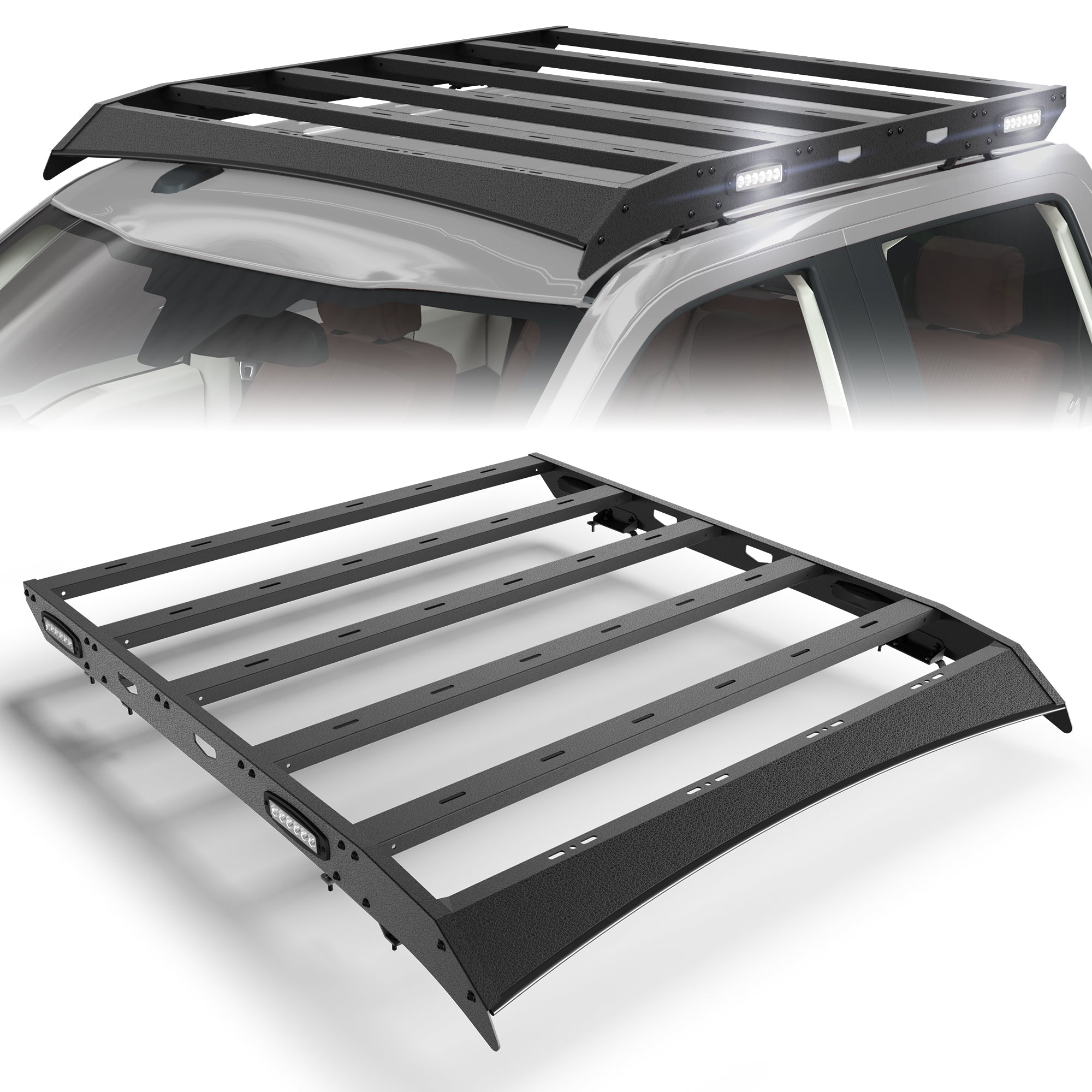 F150 Roof Rack Top Cargo Carrier with Side LED Lights Compatible with 2009 2010 2011 2012 2013 2014 Ford F150 7th Gen SuperCrew (4 Doors Only) - nadiaauto