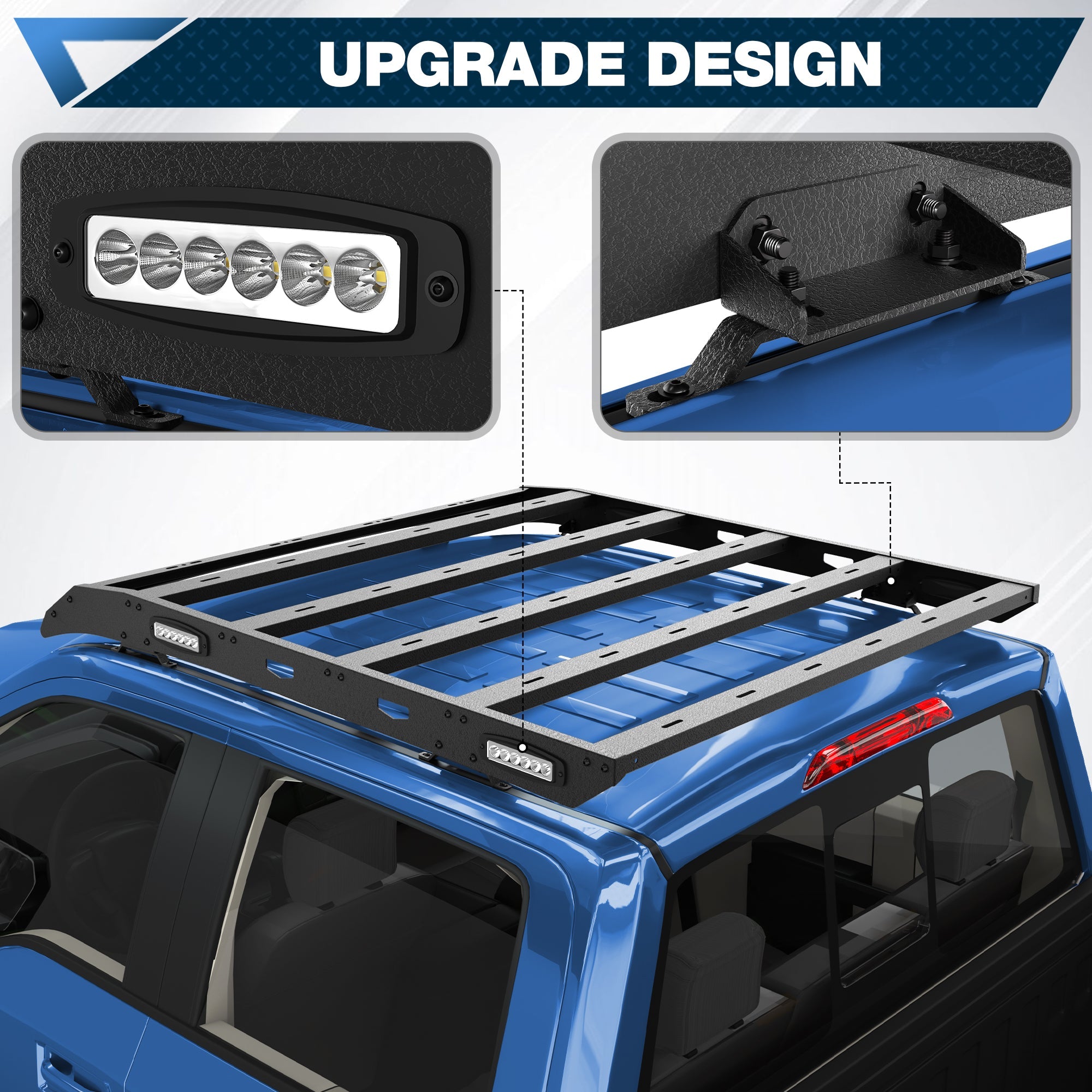 F150 Roof Rack Top Cargo Carrier with Side LED Lights Compatible with 2009 2010 2011 2012 2013 2014 Ford F150 7th Gen SuperCrew (4 Doors Only) - nadiaauto