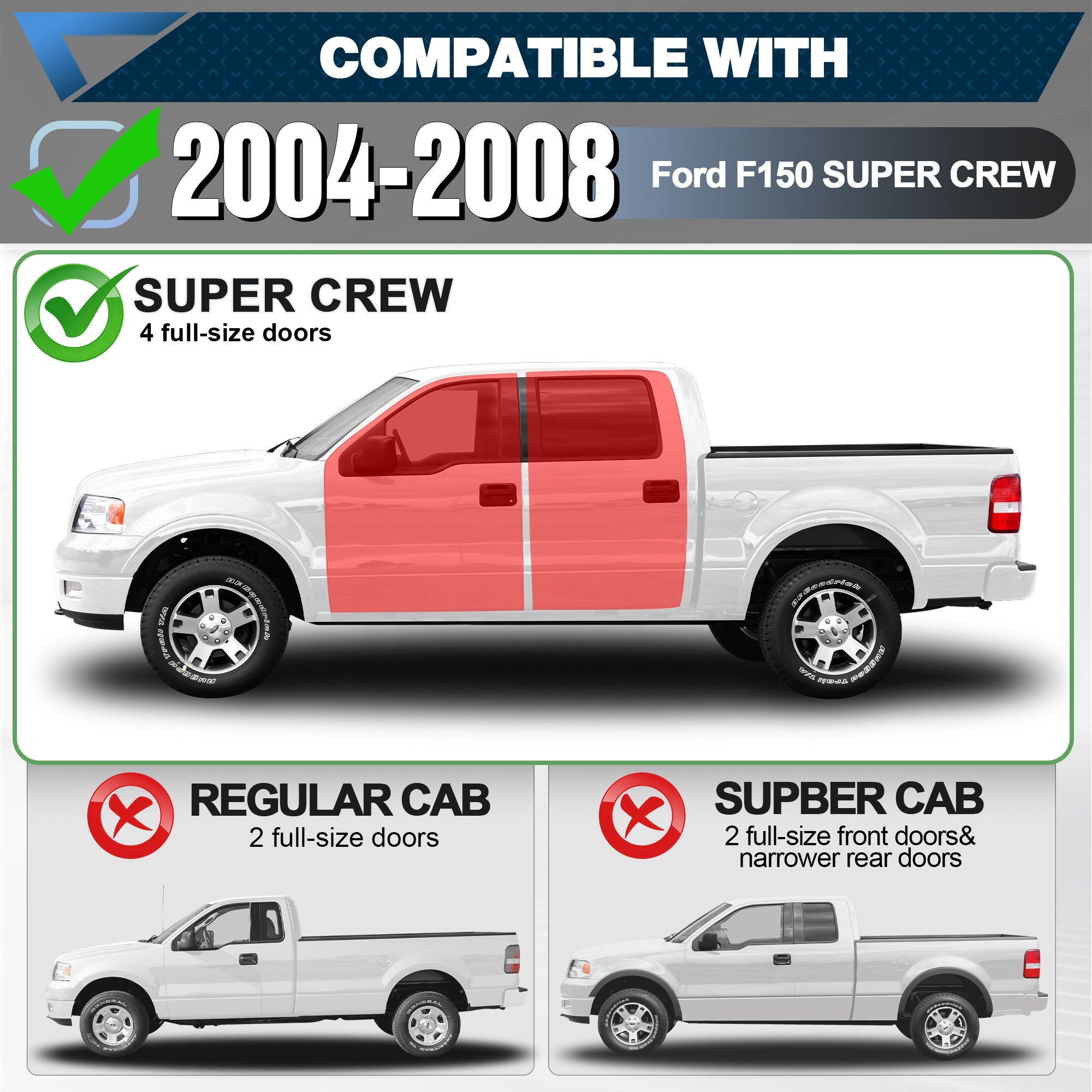 F150 Running Boards Side Steps Compatible with 2004 2005 2006 2007 2008 Ford F150 SuperCrew - nadiaauto
