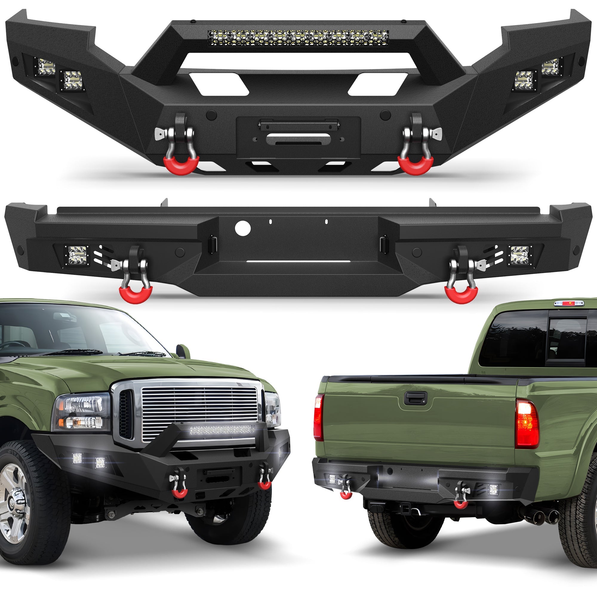 F250 Front and Rear Bumper Set for 2005 2006 2007 Ford F250/F350/F450 Pickup - nadiaauto