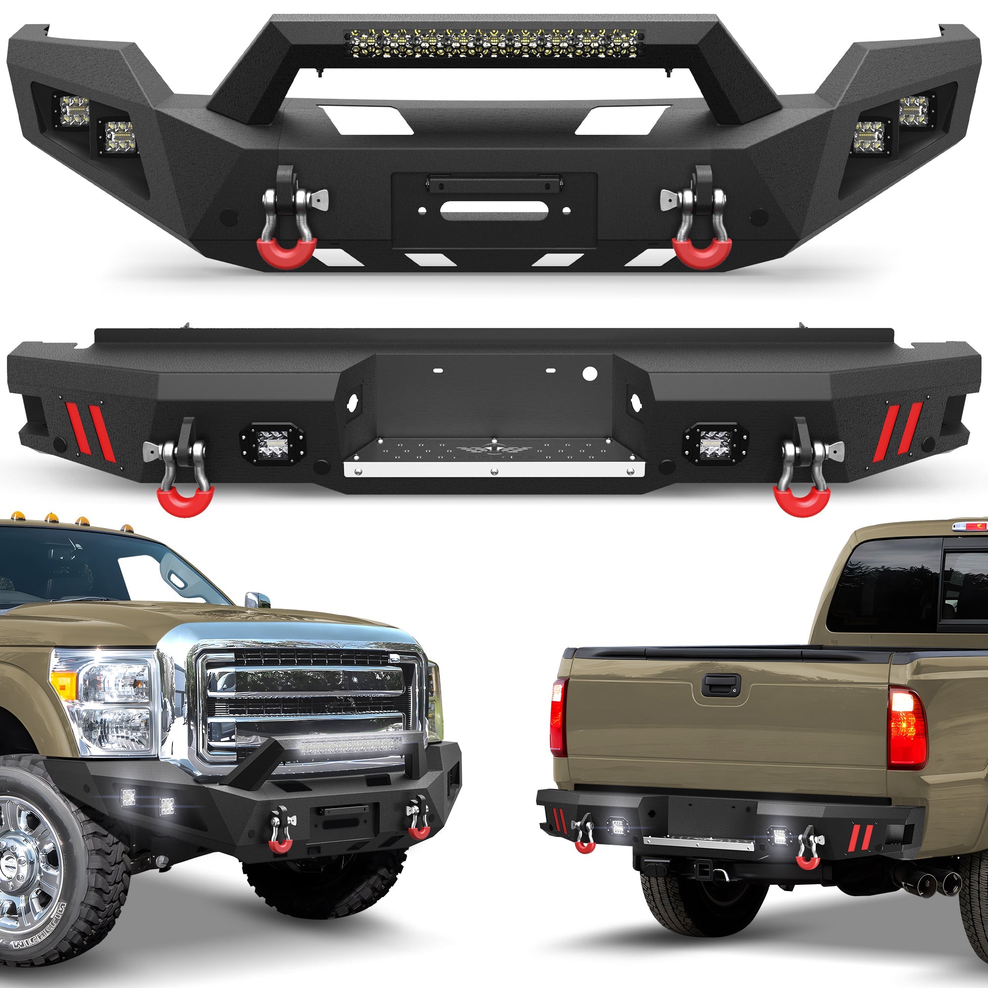 F250 Front and Rear Bumper Set for 2011-2016 Ford F250/F350/F450 Truck - nadiaauto