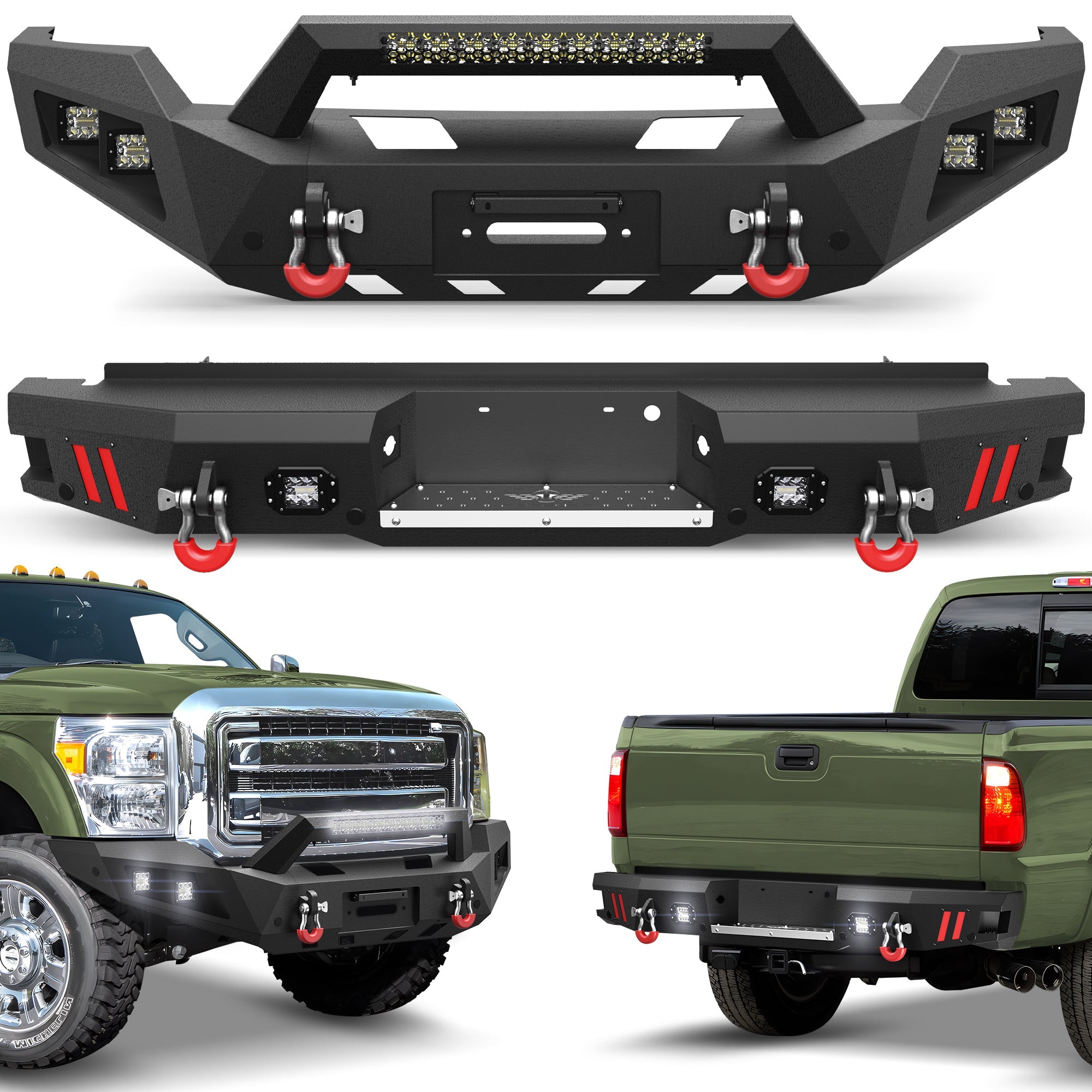 F250 Front and Rear Bumper Set for 2011-2016 Ford F250/F350/F450 Truck - nadiaauto
