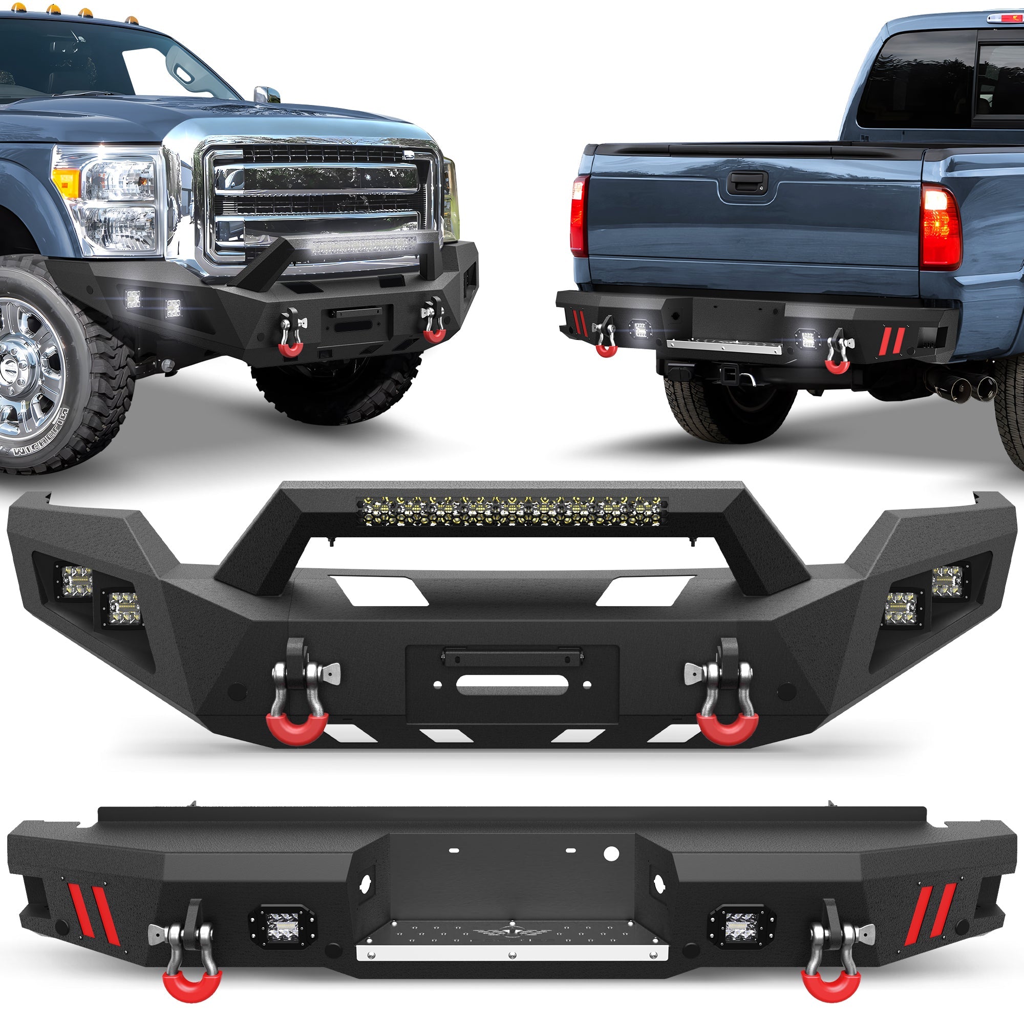F250 Front and Rear Bumper Set for 2011 - 2016 Ford F250/F350/F450 Truck - nadiaauto