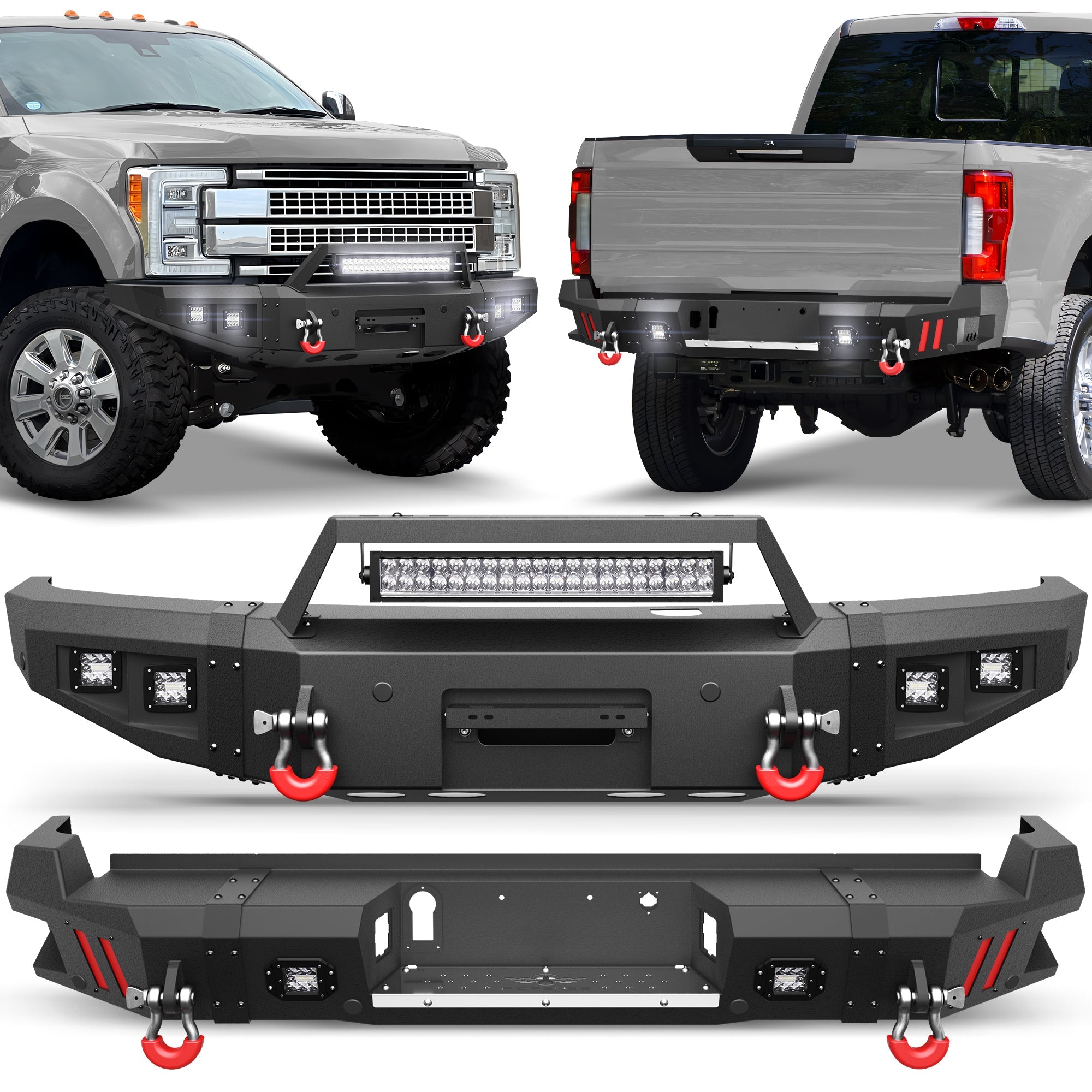 F250 Front and Rear Bumper Set for 2017 2018 2019 2020 2021 2022 Ford F250/F350/F450 Pickup with Winch Plate - nadiaauto