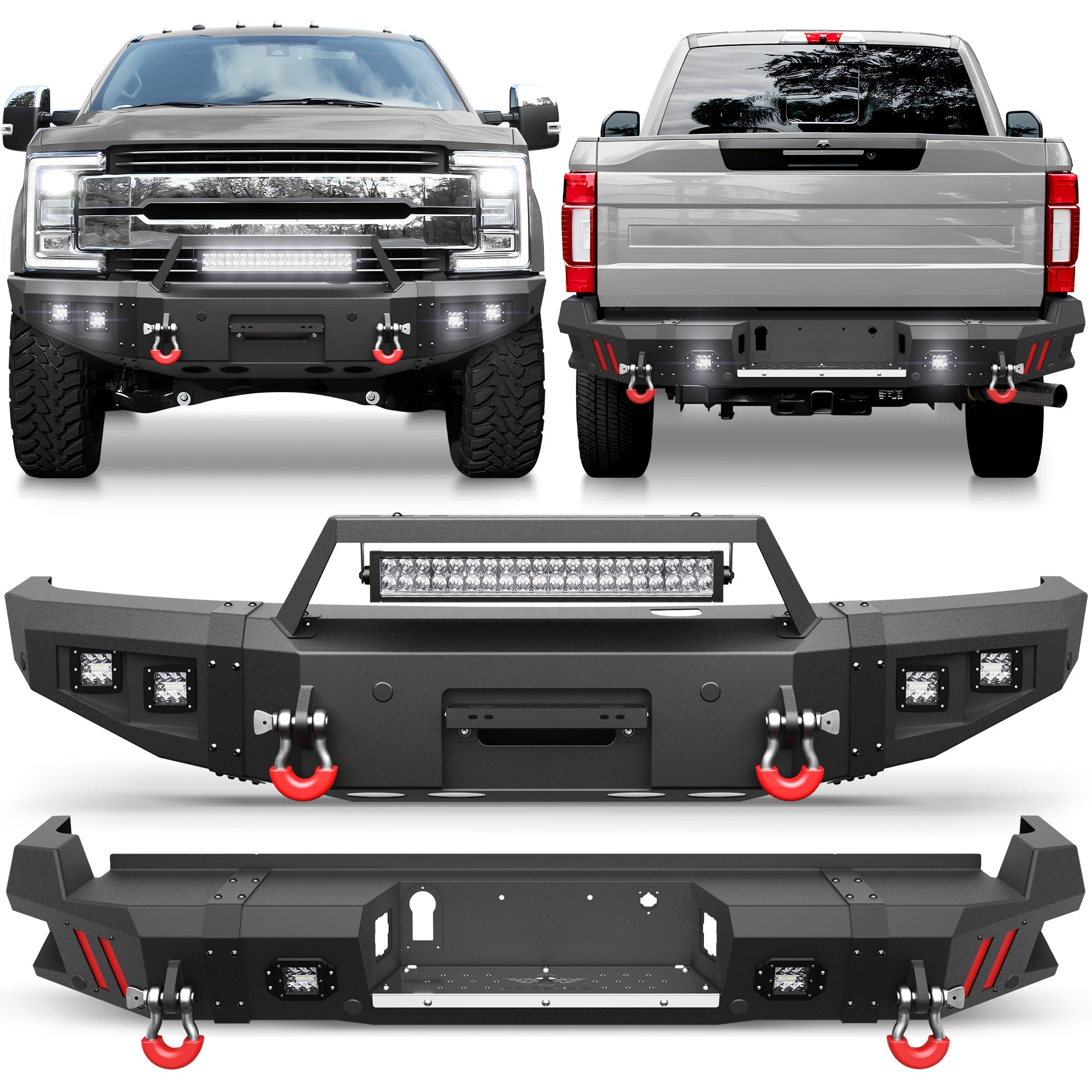 F250 Front and Rear Bumper Set for 2017 2018 2019 2020 2021 2022 Ford F250/F350/F450 Pickup with Winch Plate - nadiaauto