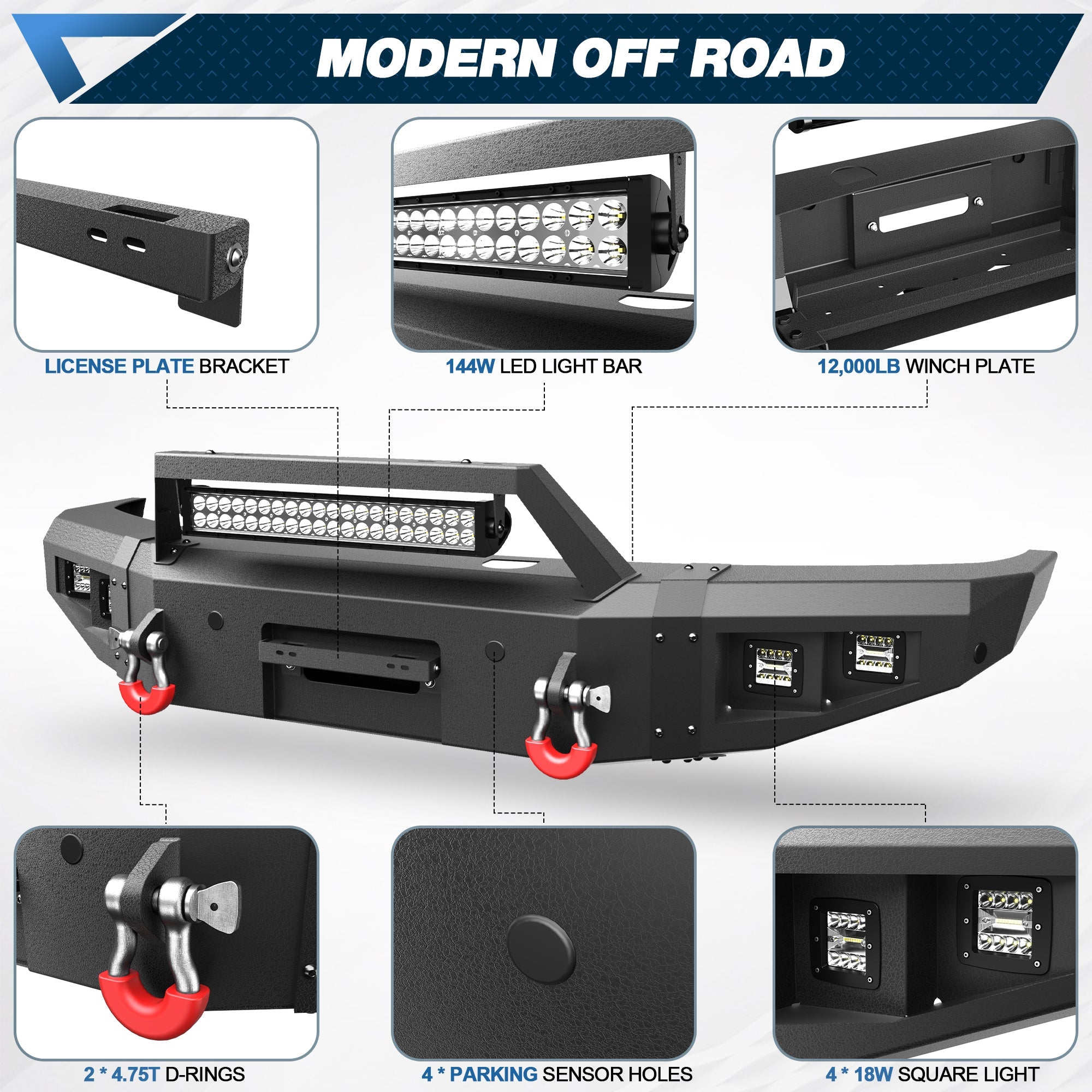 F250 Front and Rear Bumper Set for 2017 2018 2019 2020 2021 2022 Ford F250/F350/F450 Pickup with Winch Plate - nadiaauto