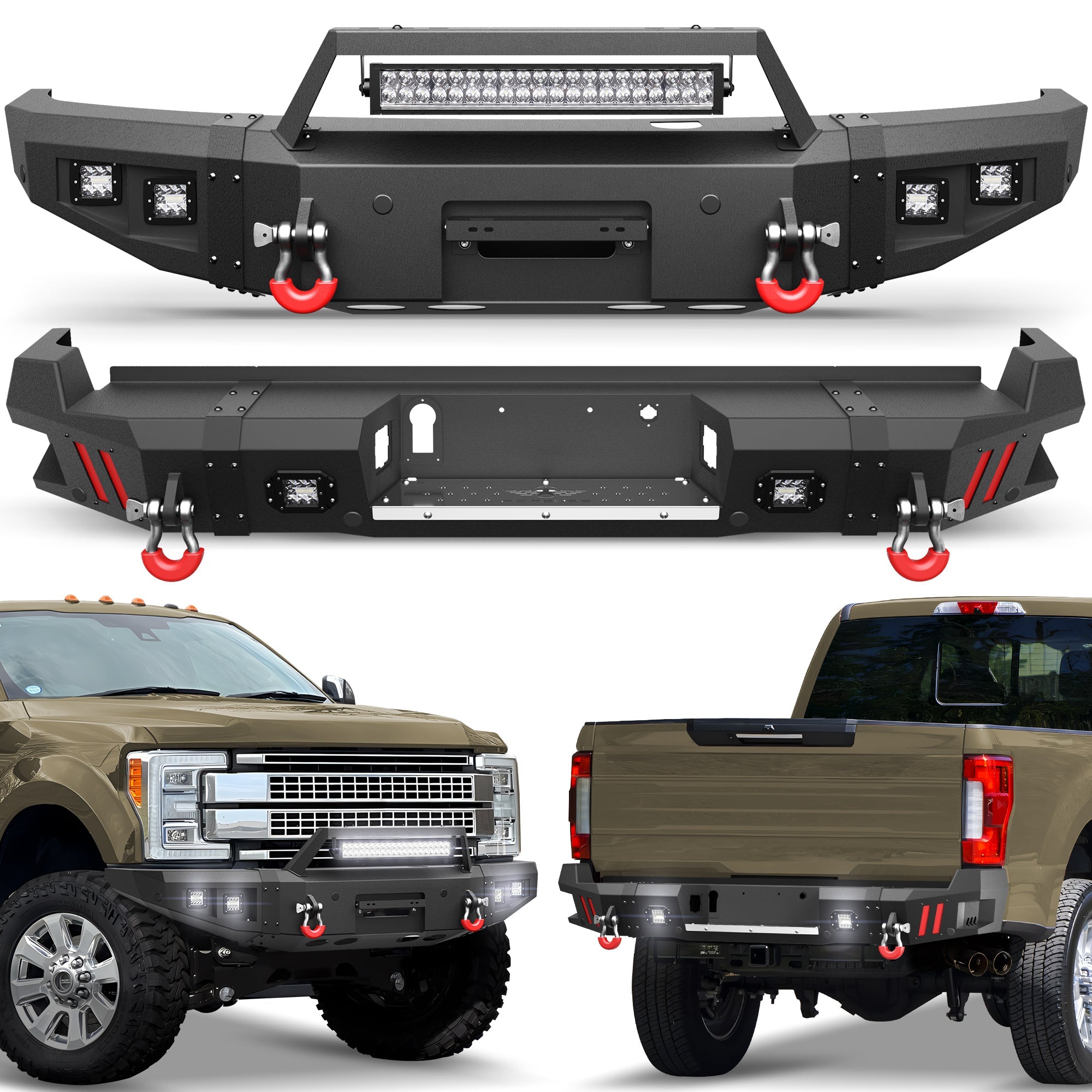 F250 Front Bumper and Rear Bumper Set for 2017-2022 Ford F250/F350/F450 Pickup - nadiaauto
