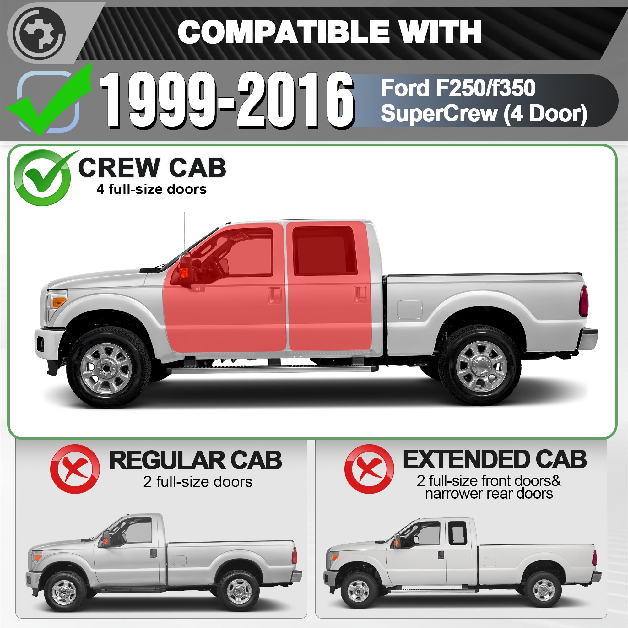 F250 Running Boards Side Steps Compatible for 1999-2016 Ford F250 SuperCrew (4 Door) - nadiaauto