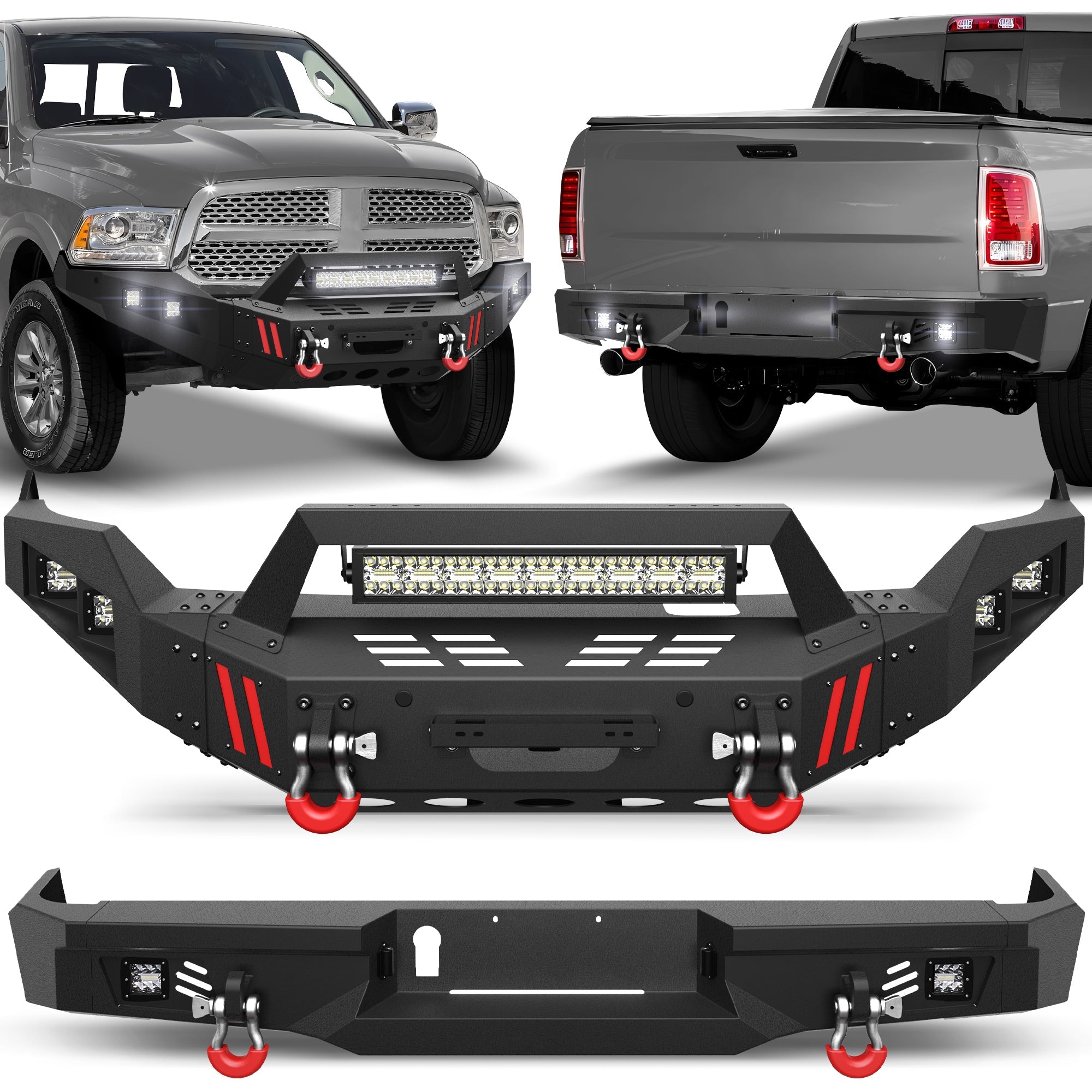 Heavy Duty Steel Bumper with Winch Plate for 2013-2018 Ram 1500 & 2019-2024 Ram 1500 Classic - nadiaauto