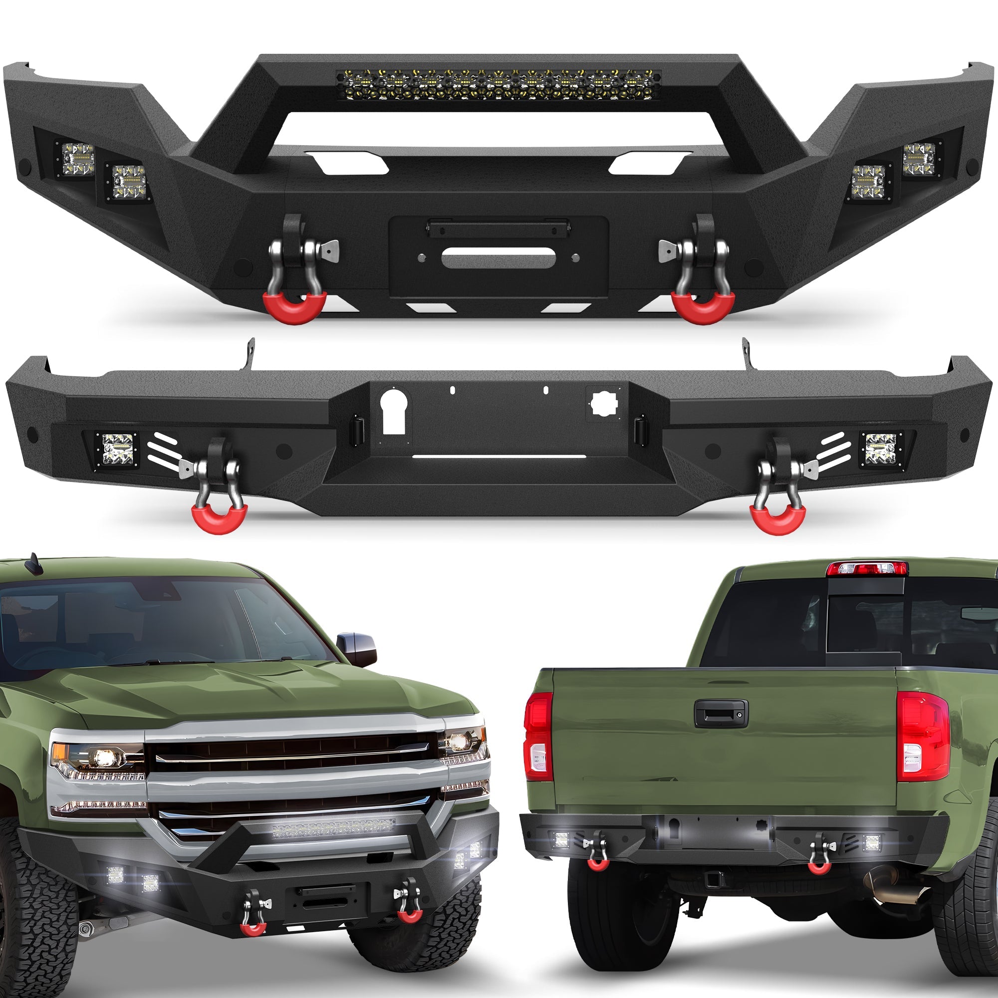 Front and Rear Bumper Kit for 2016 2017 2018 Chevy Silverado 1500 Pickup - nadiaauto