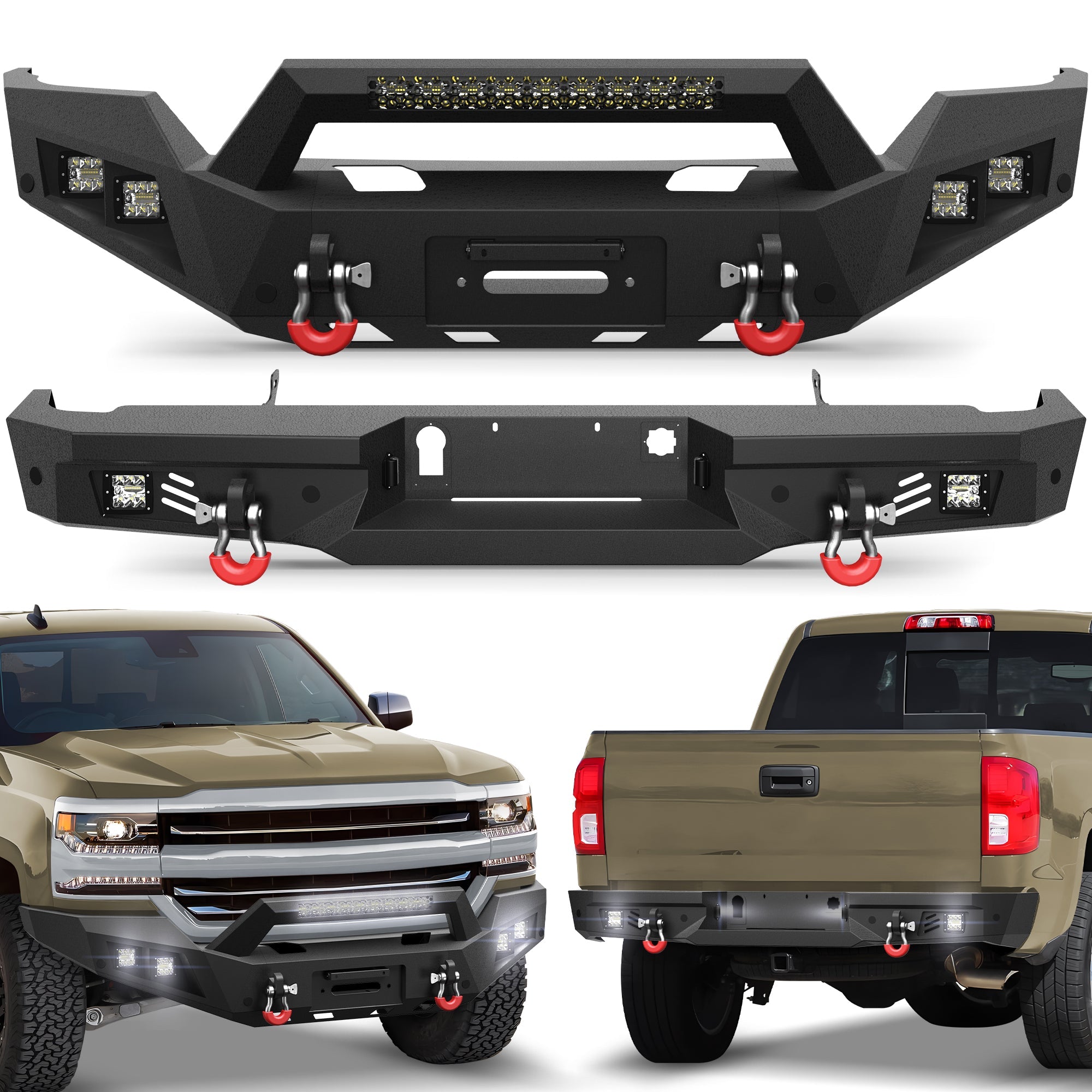 Front and Rear Bumper Kit for 2016 2017 2018 Chevy Silverado 1500 Pickup - nadiaauto