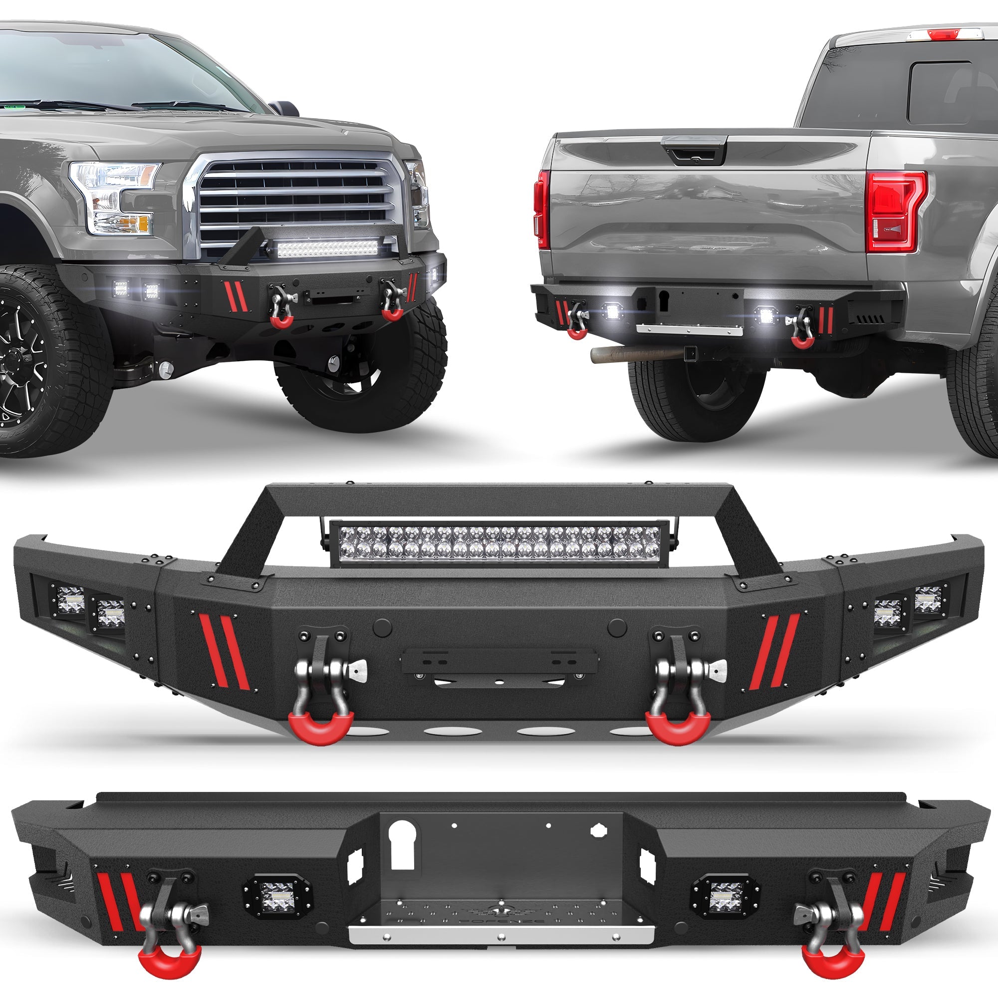 Front and Rear Bumpers Fit 2015 2016 2017 Ford F150 (Excluding Raptor & Ecoboost) - nadiaauto