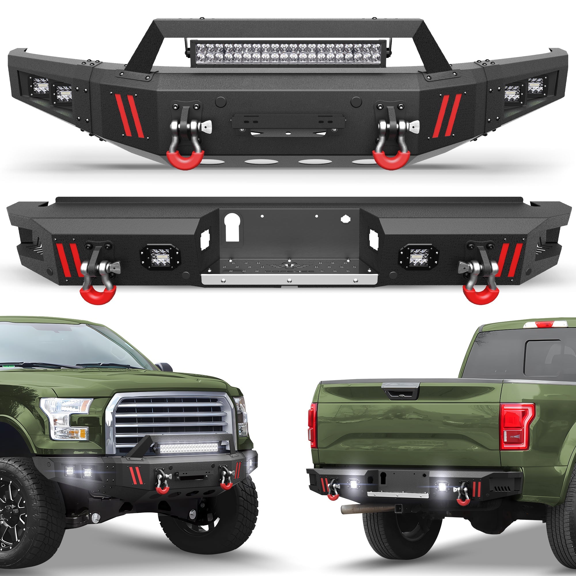Front and Rear Bumpers Fit 2015 2016 2017 Ford F150 (Excluding Raptor & Ecoboost) - nadiaauto