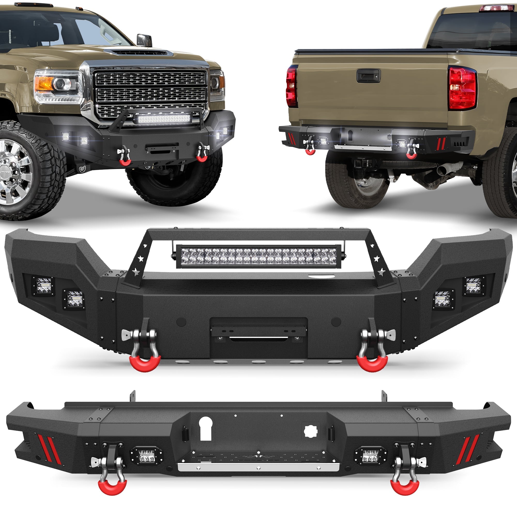 Front Bumper and Rear Bumper Combo Fit 2015 2016 2017 2018 2019 GMC Sierra 2500/3500 HD - nadiaauto