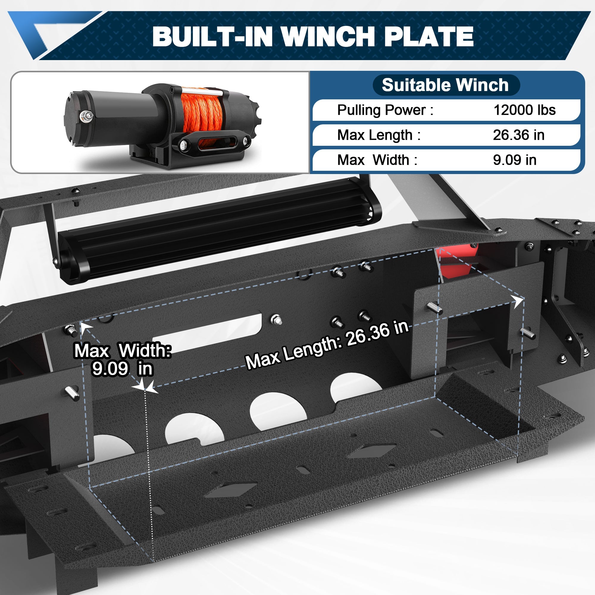 Heavy-Duty Off-Road Front Bumper for Ford F150 2015 2016 2017 with Winch Plate and Bright LED Light - nadiaauto