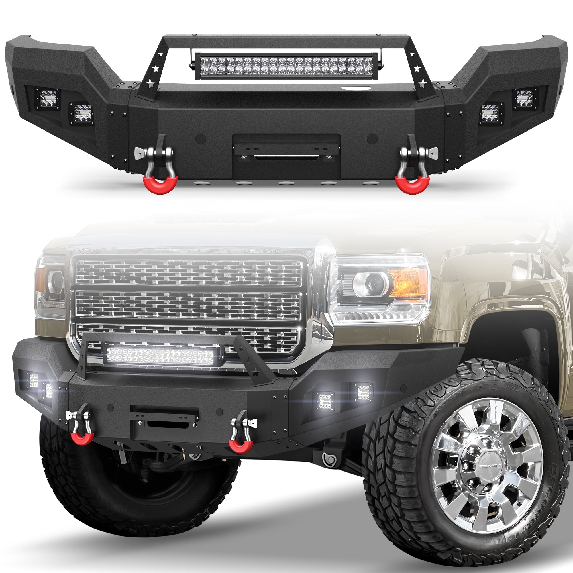 Front Bumper Compatible with GMC Sierra 2500/3500 HD 2015 2016 2017 2018 2019 with Winch Plate - nadiaauto