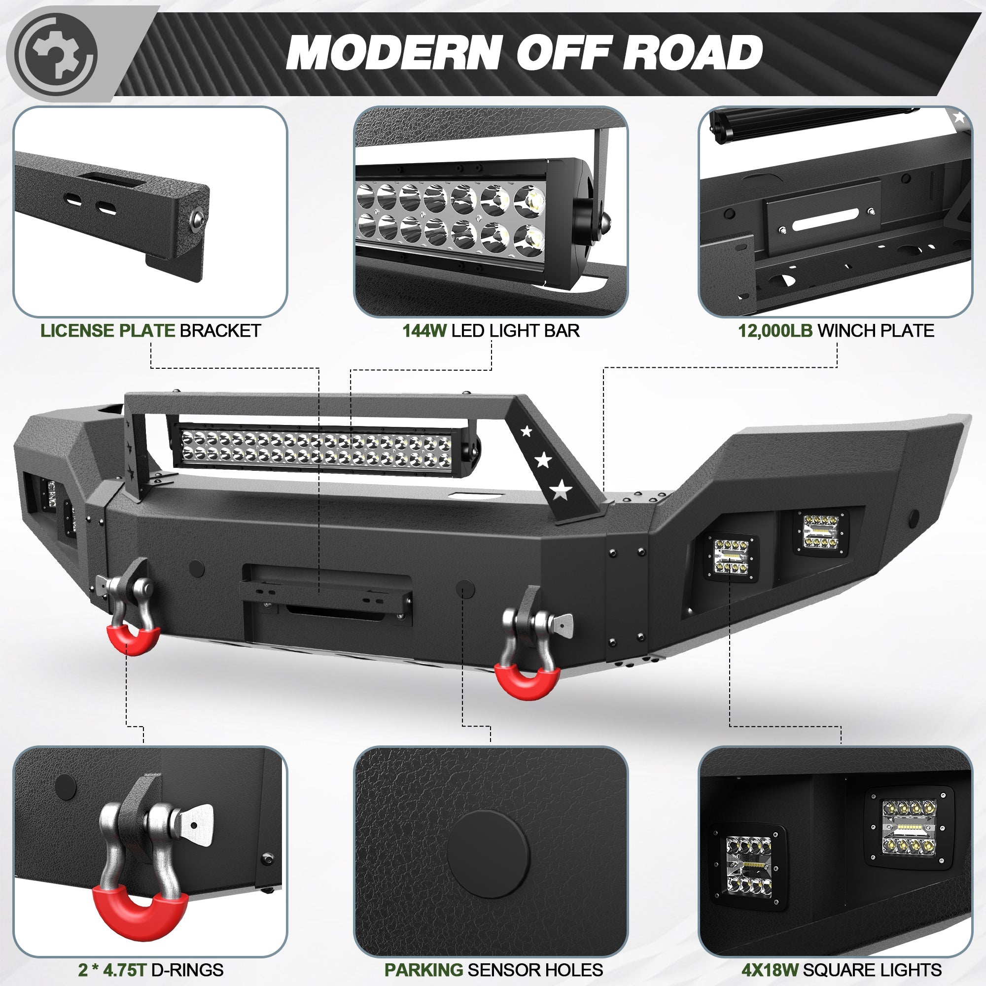 Front Bumper Compatible with GMC Sierra 2500/3500 HD 2015 2016 2017 2018 2019 with Winch Plate - nadiaauto