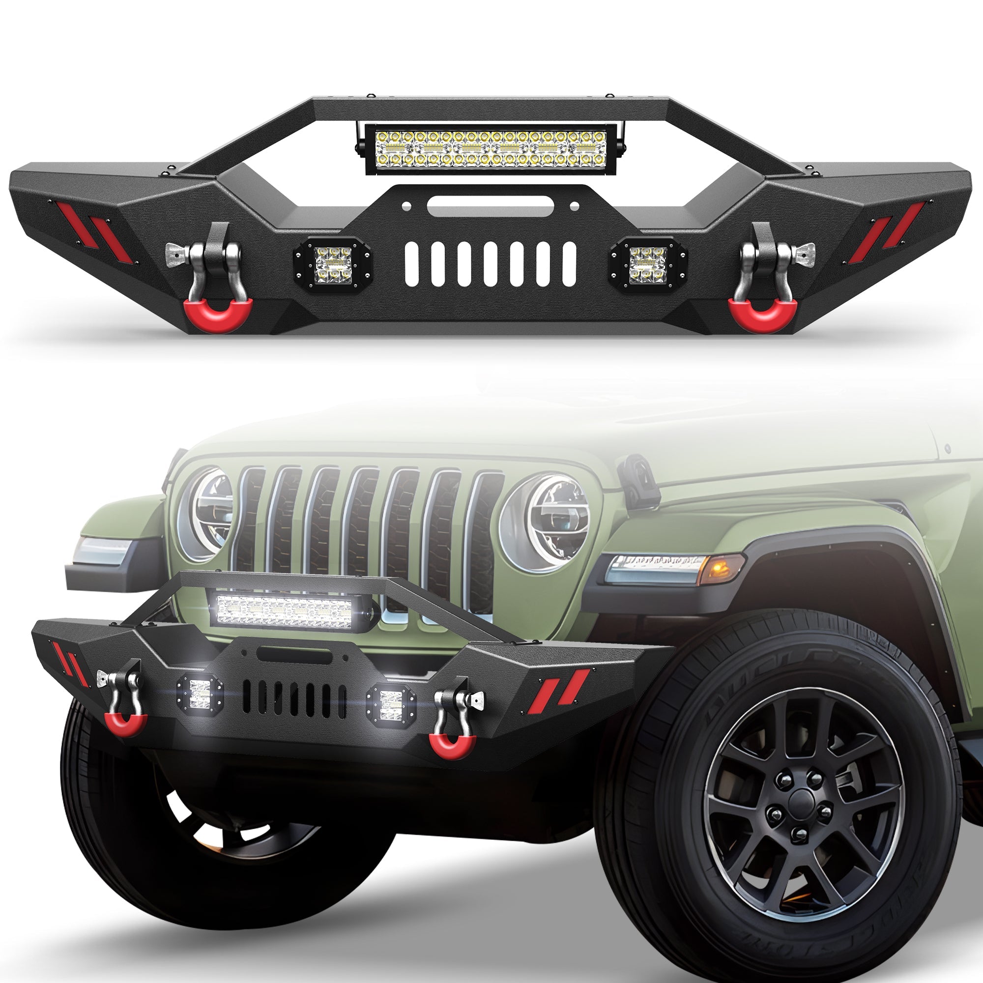 Front Bumper for 2007-2026 Jeep Wrangler JK JL JKU JLU & Gladiator JT - nadiaauto