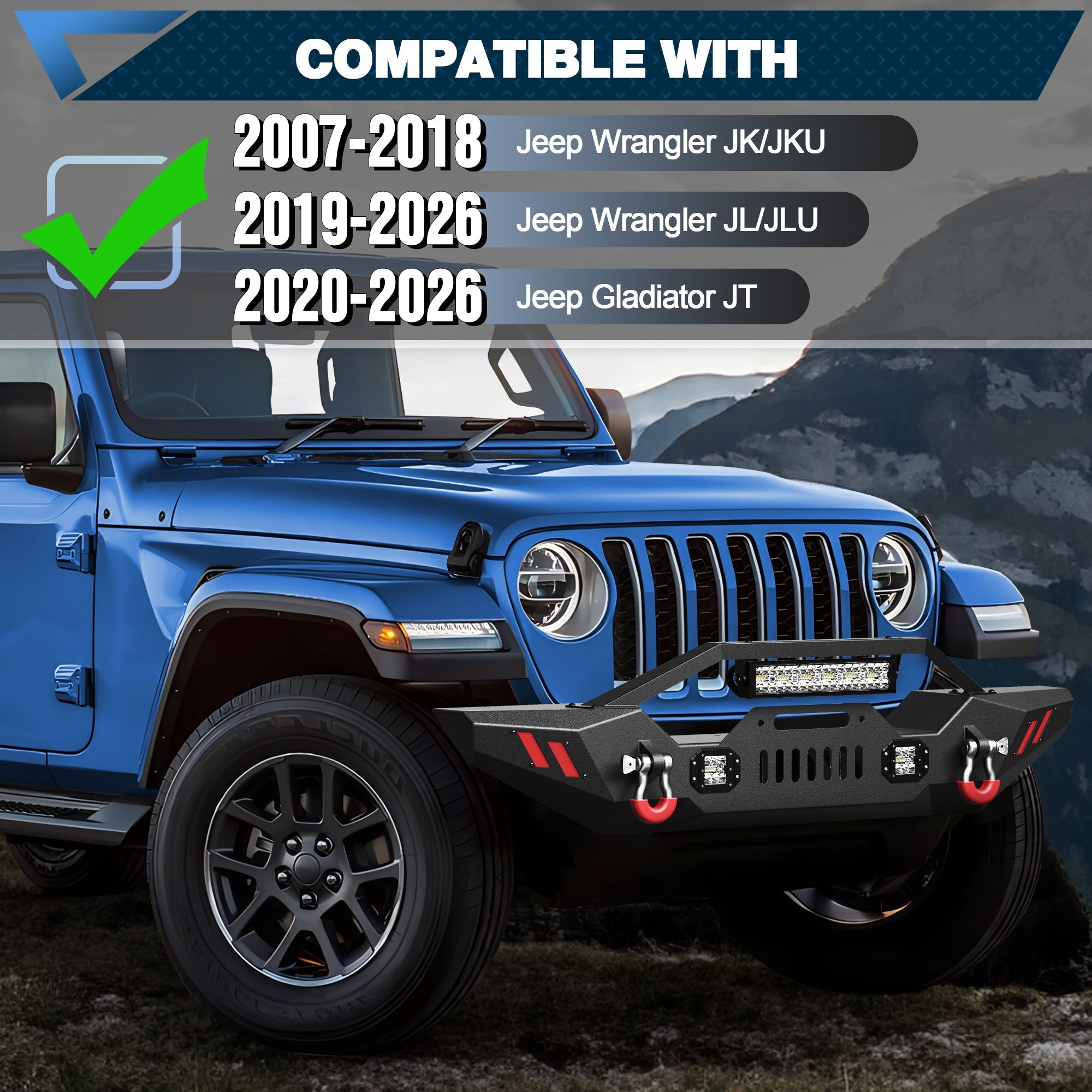 Front Bumper for 2007 - 2026 Jeep Wrangler JK JL JKU JLU & Gladiator JT - nadiaauto